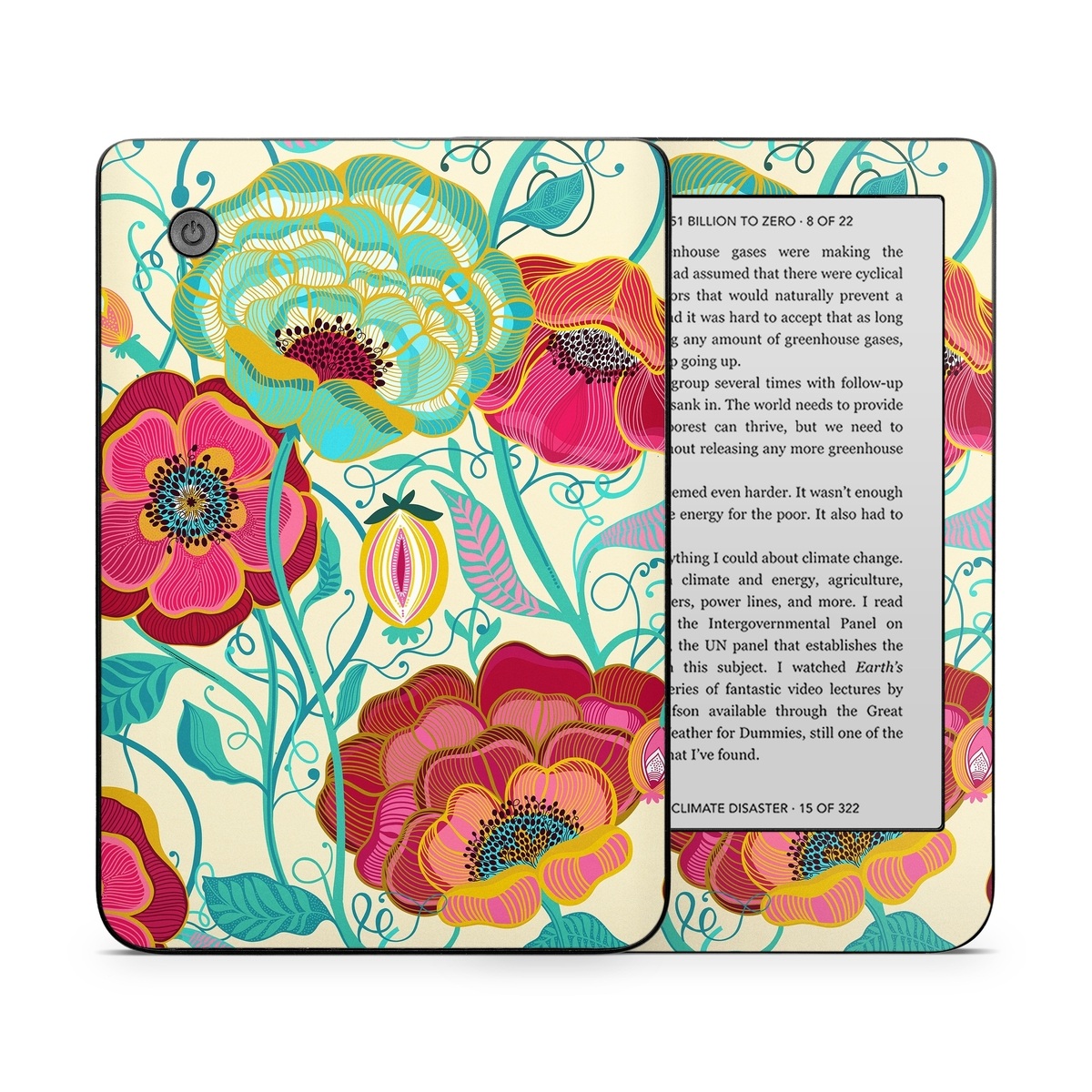 Kobo Clara 2E Skin design of Plant, Botany, Textile, Pink, Creative arts, Petal, Magenta, Art, Pattern, Rectangle, with white, red, pink, yellow, green, blue, black colors