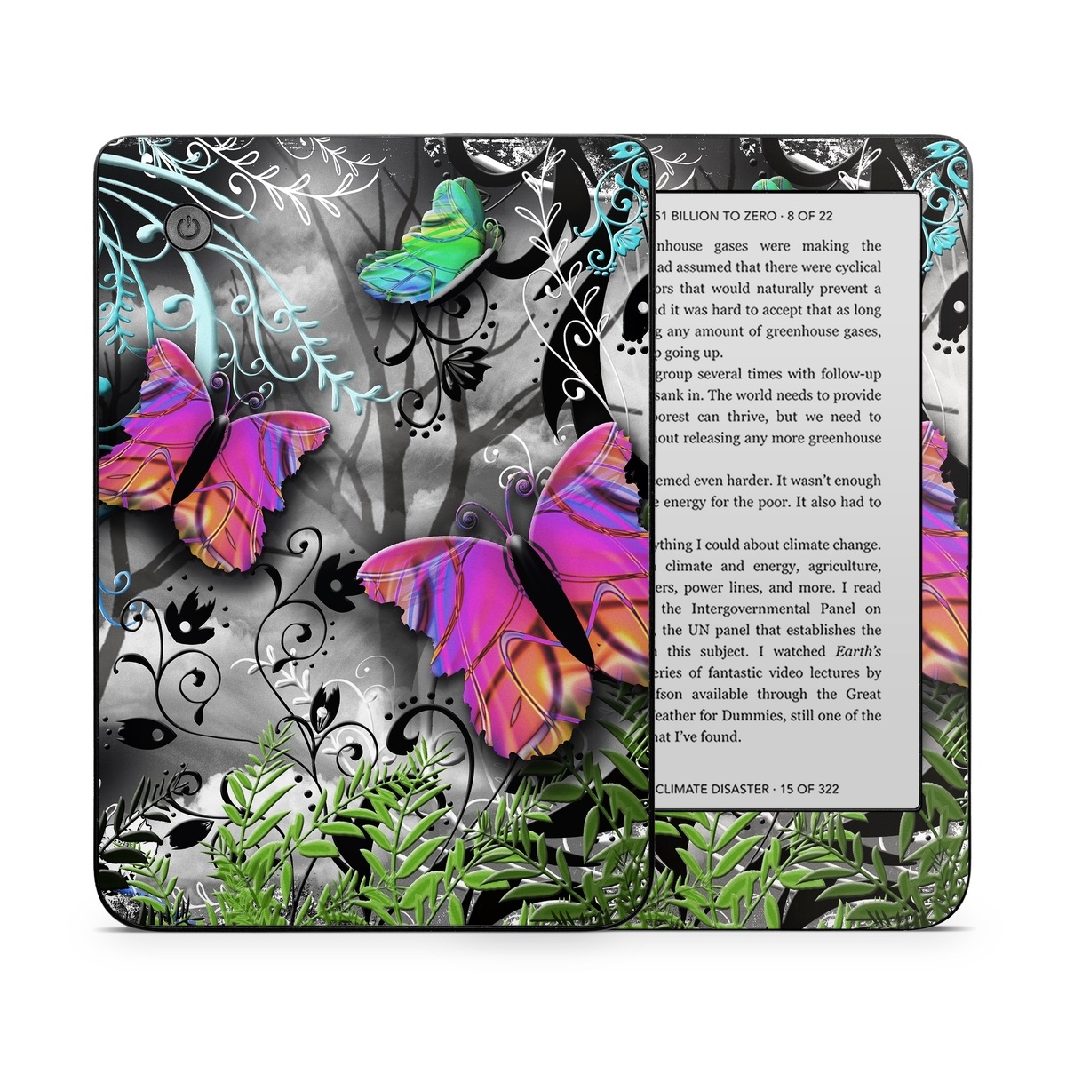 Kobo Clara 2E Skin design of Butterfly, Pink, Purple, Violet, Organism, Spring, Moths and butterflies, Botany, Plant, Leaf, with black, gray, green, purple, red colors