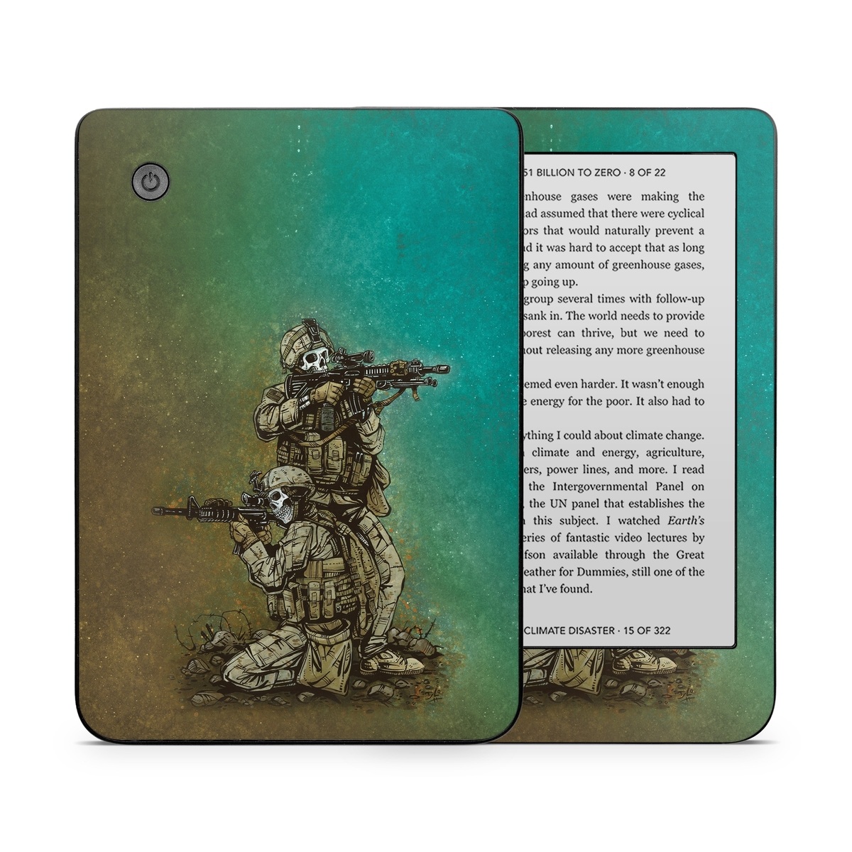 Kobo Clara 2E Skin design of Art, Sculpture, Landscape, Illustration, Visual arts, Wood, Drawing, Fictional character, Soil, Circle, with blue, green, white, gray, brown colors