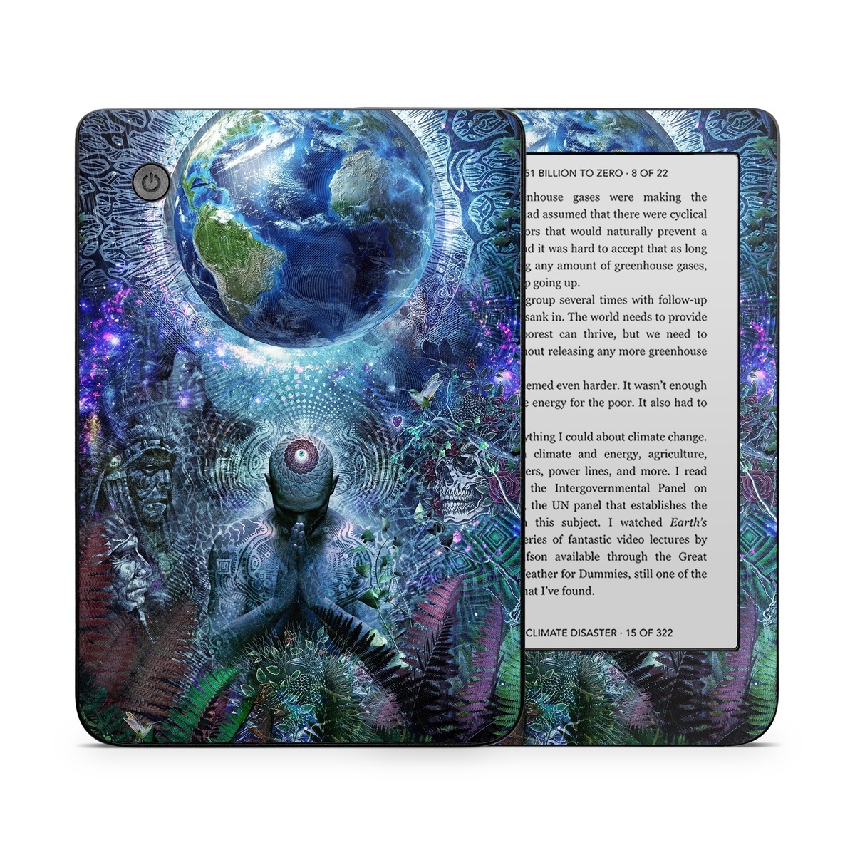 Kobo Clara 2E Skin design of Psychedelic art, Fractal art, Art, Space, Organism, Earth, Sphere, Graphic design, Circle, Graphics, with blue, green, gray, purple, pink, black, white colors