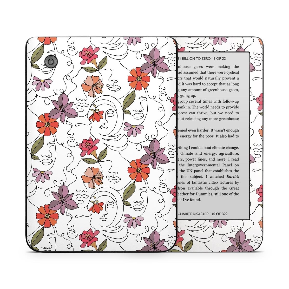 Kobo Clara 2E Skin design of Flower, Plant, White, Product, Petal, Branch, Rectangle, Botany, Textile, Creative arts, with white, red, purple, green, orange colors
