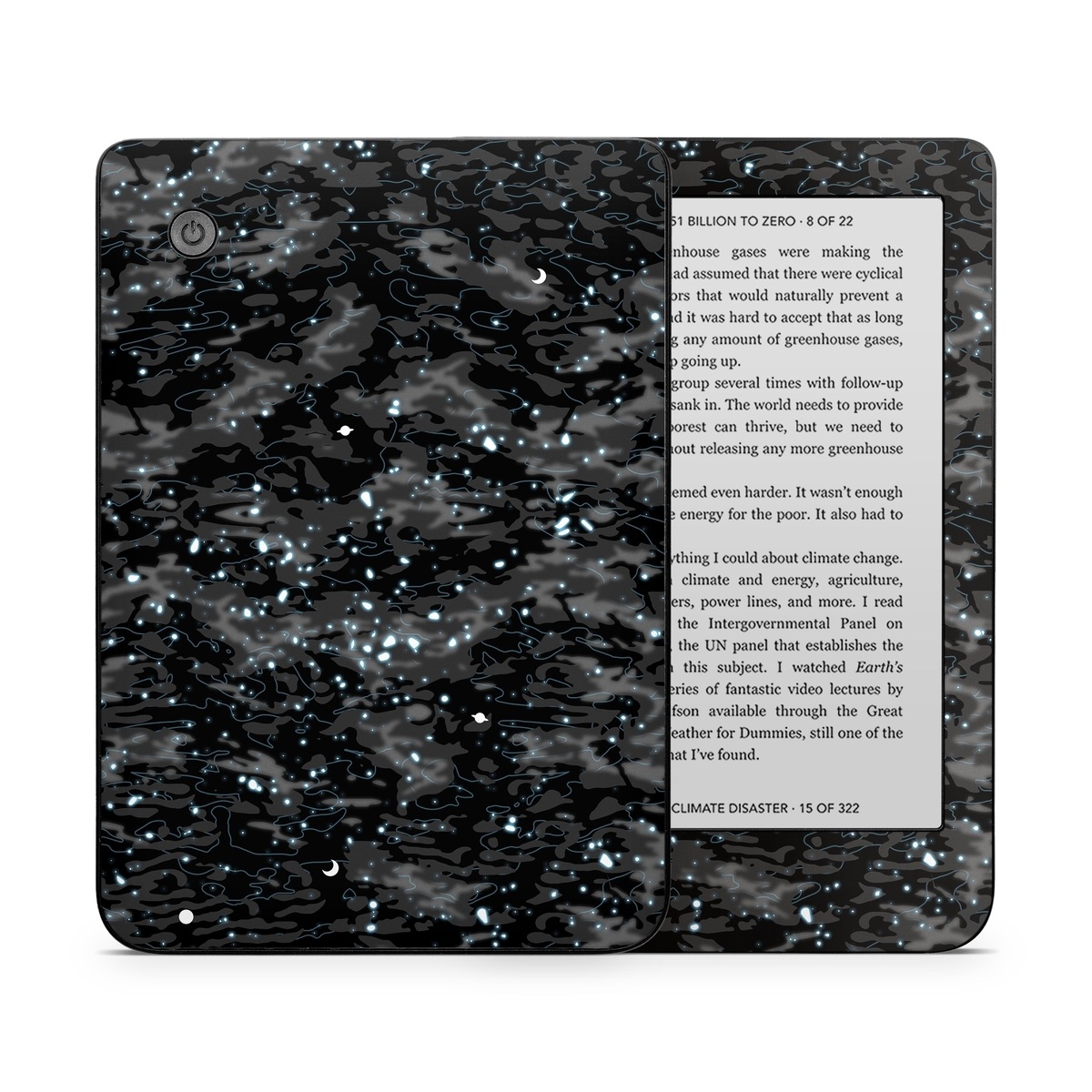 Kobo Clara 2E Skin design of Black, Water, Space, Black-and-white, Granite, with blue, white, gray, blue colors