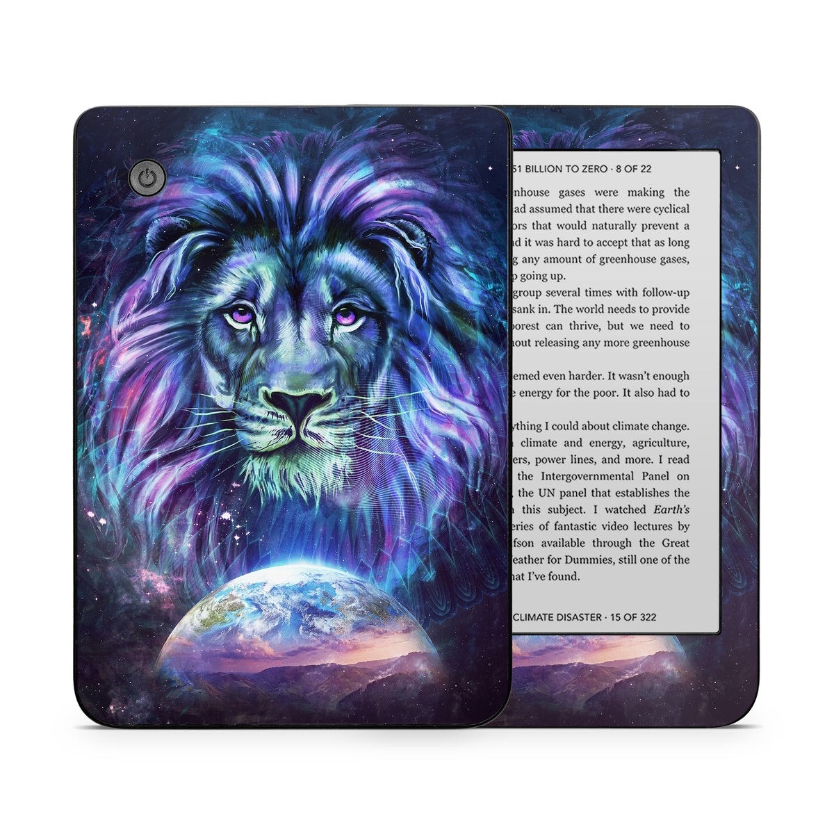 Kobo Clara 2E Skin design of Lion, Felidae, Purple, Wildlife, Big cats, Illustration, Darkness, Space, Painting, Art, with purple, blue, green, black, white, red colors