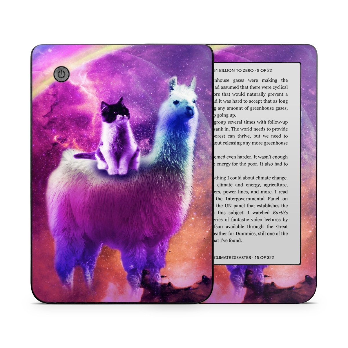 Kobo Clara 2E Skin design of Llama, Purple, Camelid, Alpaca, Sky, Livestock, Space, with purple, white, blue, pink, yellow, black colors