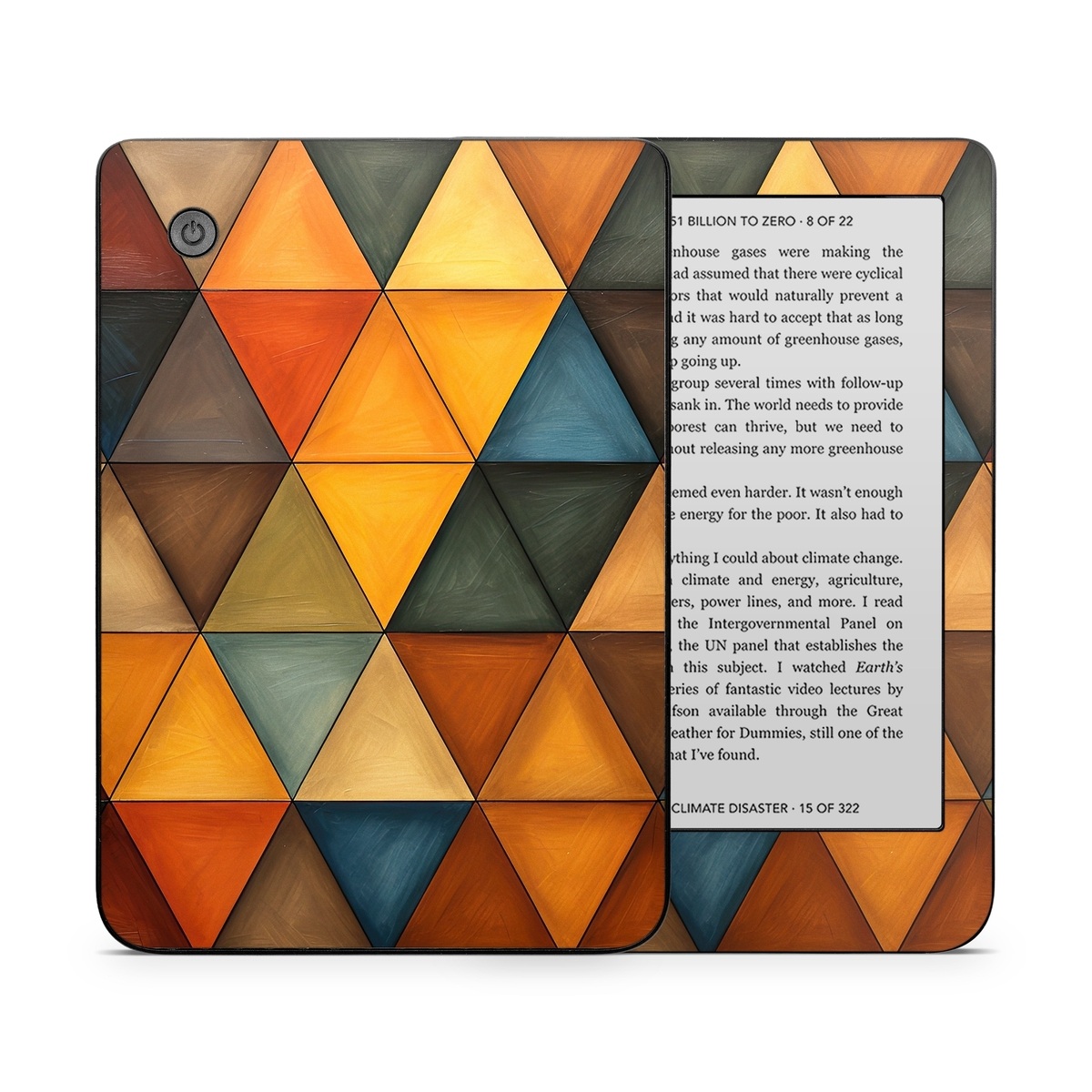 Kobo Clara 2E Skin design of Brown, Colorfulness, Rectangle, Azure, Amber, Orange, Triangle, Art, Flooring, Line, with yellow, orange, red, black, blue, brown colors