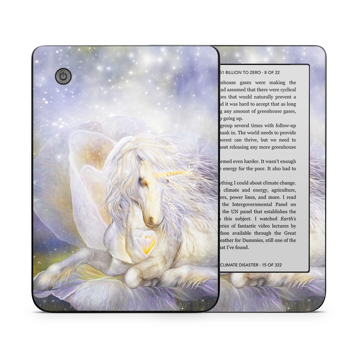 Kobo Clara 2E Skin design of Fictional character, Mythical creature, Unicorn, Sky, Mythology, Supernatural creature, Illustration, with gray, black, green, pink, blue colors