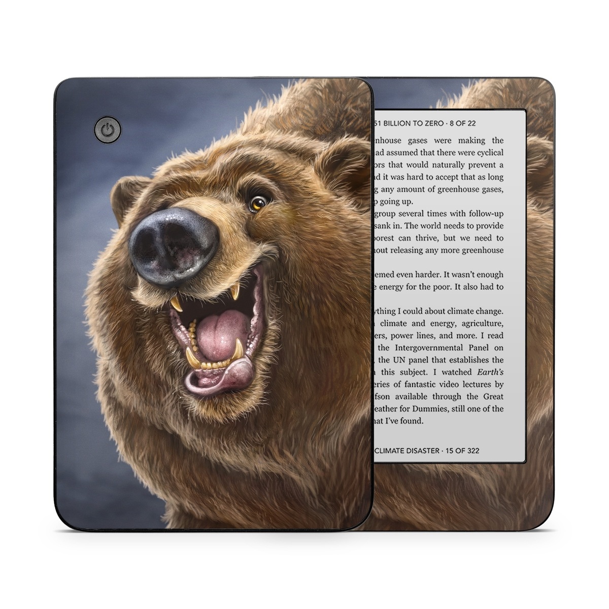 Kobo Clara 2E Skin design of Brown bear, Kodiak bear, Carnivore, Grizzly bear, Terrestrial animal, Snout, Bear, Whiskers, Fur, Fang, with brown, black, white, pink, gray colors