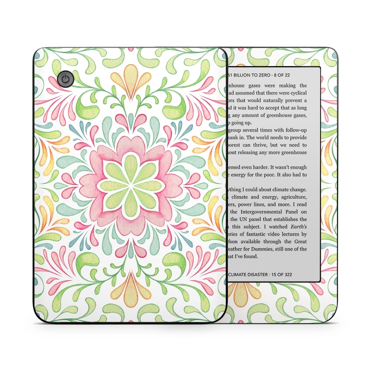 Kobo Clara 2E Skin design of Pattern, Pink, Visual arts, Design, Textile, Wrapping paper, Symmetry, Floral design, Motif, with gray, white, pink, green colors