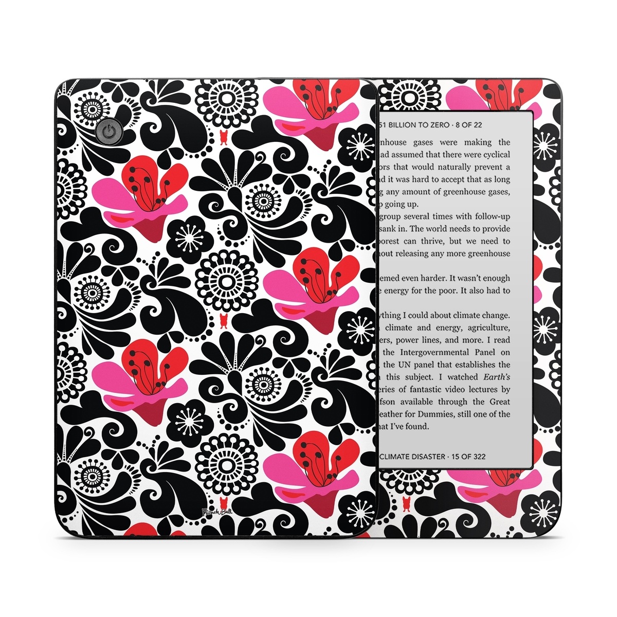 Kobo Clara 2E Skin design of White, Product, Green, Botany, Petal, Textile, Pink, Creative arts, Line, Magenta, with black, white, pink, red colors
