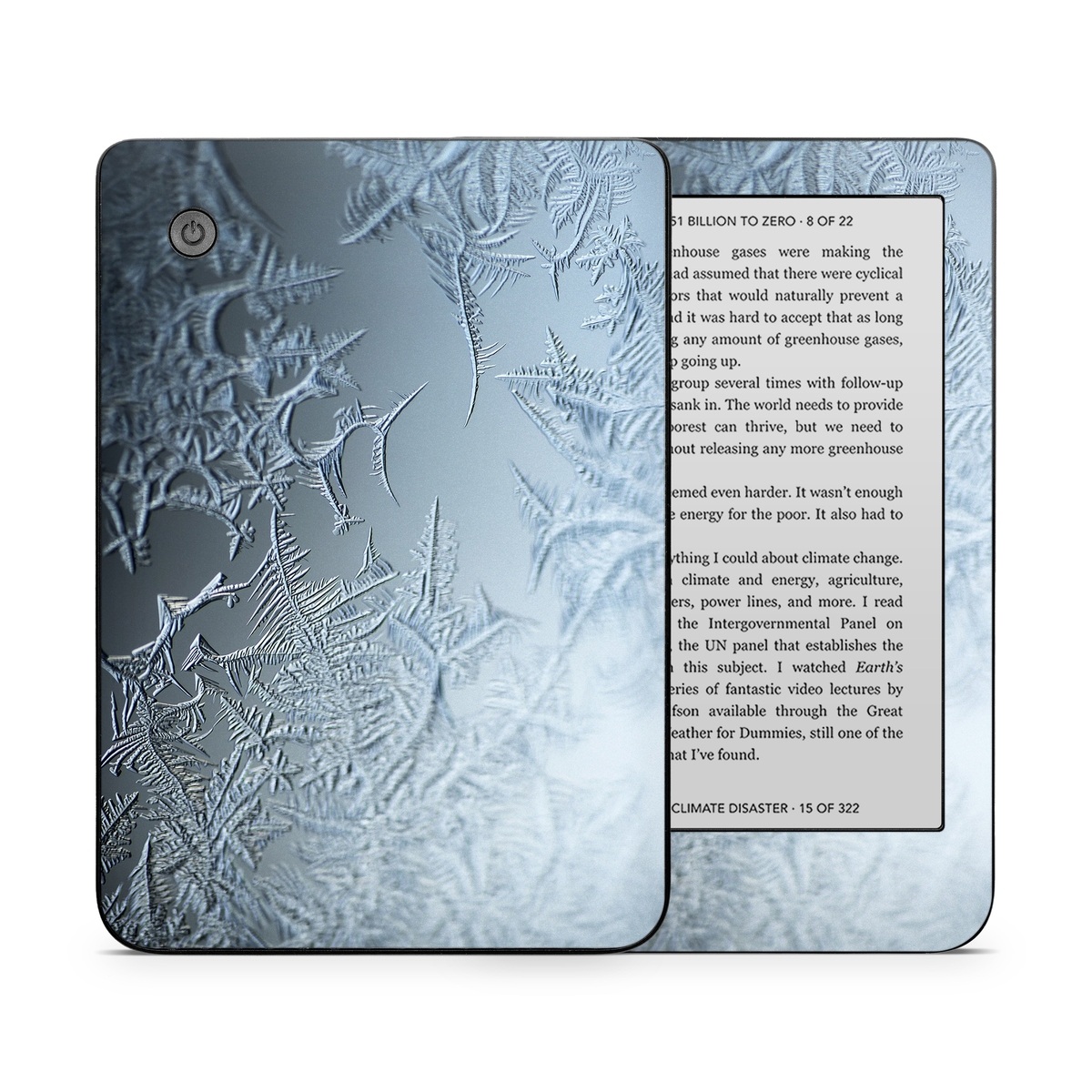 Kobo Clara 2E Skin design of Water, Frost, Freezing, Winter, Pattern, Ice, Sky, Atmosphere, Design, Reflection, with blue, gray, white, black colors