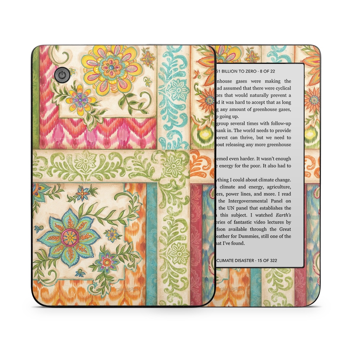 Kobo Clara 2E Skin design of Flower, Rectangle, Plant, Botany, Textile, Aqua, Art, Pattern, Symmetry, Motif, with red, orange, green, blue, pink, yellow colors