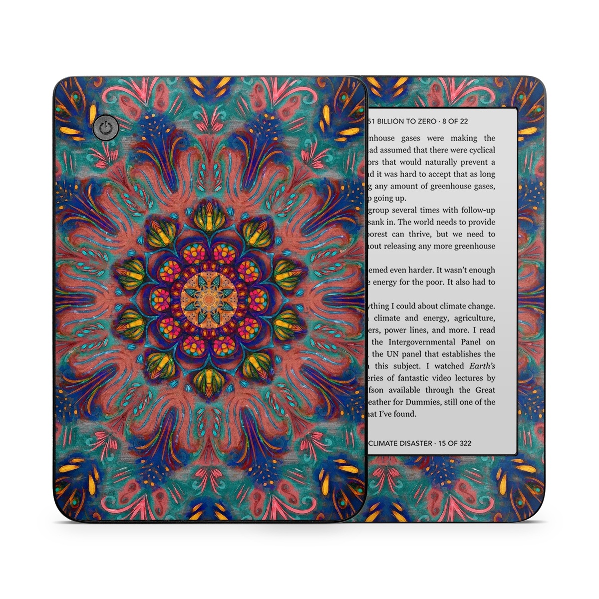 Kobo Clara 2E Skin design of Psychedelic art, Pattern, Art, Textile, Symmetry, Visual arts, Design, Fractal art, Kaleidoscope, Tapestry, with blue, yellow, red, green, pink, green colors