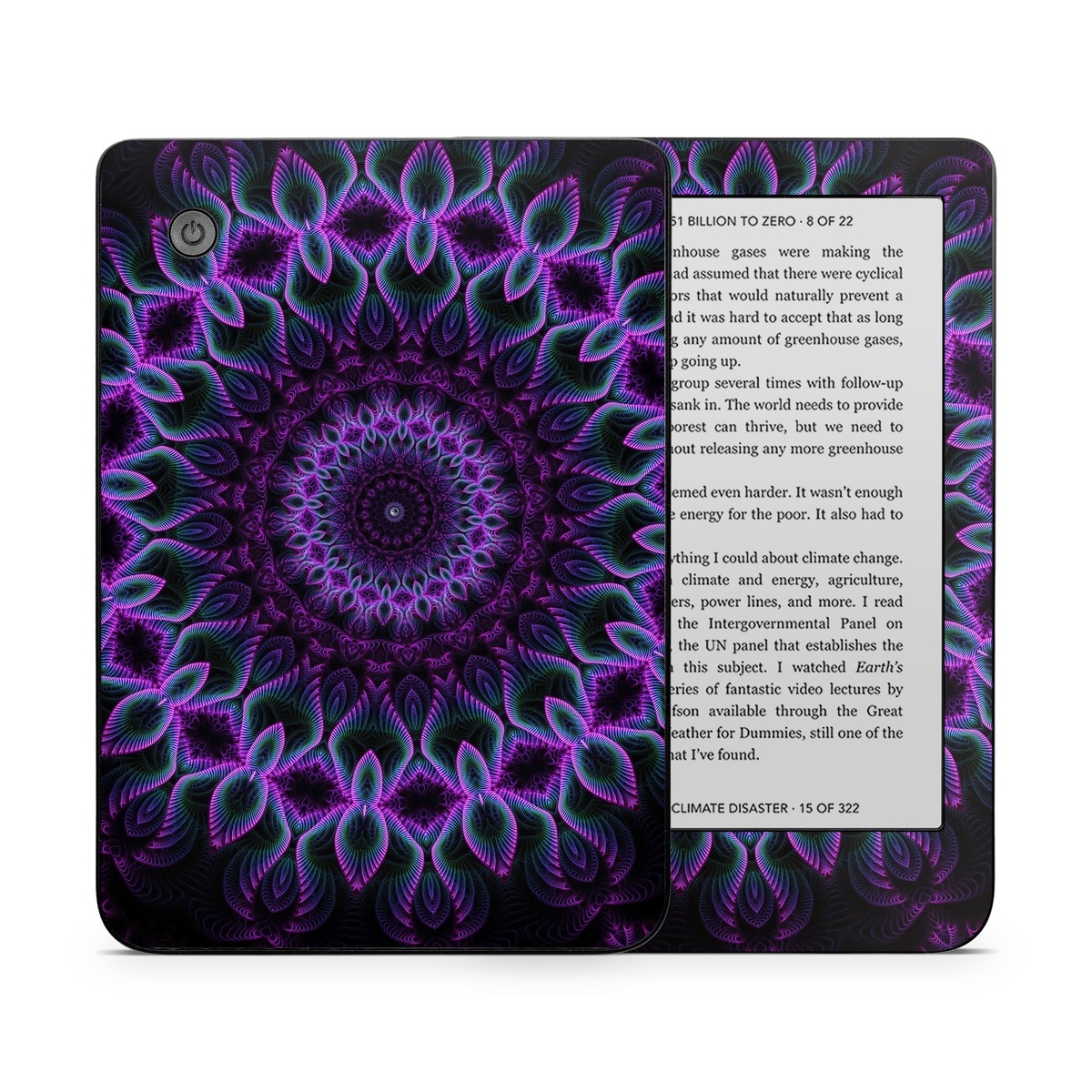 Kobo Clara 2E Skin design of Colorfulness, Pattern, Purple, Violet, Magenta, Red, Pink, Art, Fractal Art, Visual Arts, Design, Circle, Symmetry, Psychedelic Art, Motif, Kaleidoscope, Graphics, with black, purple, blue, white colors