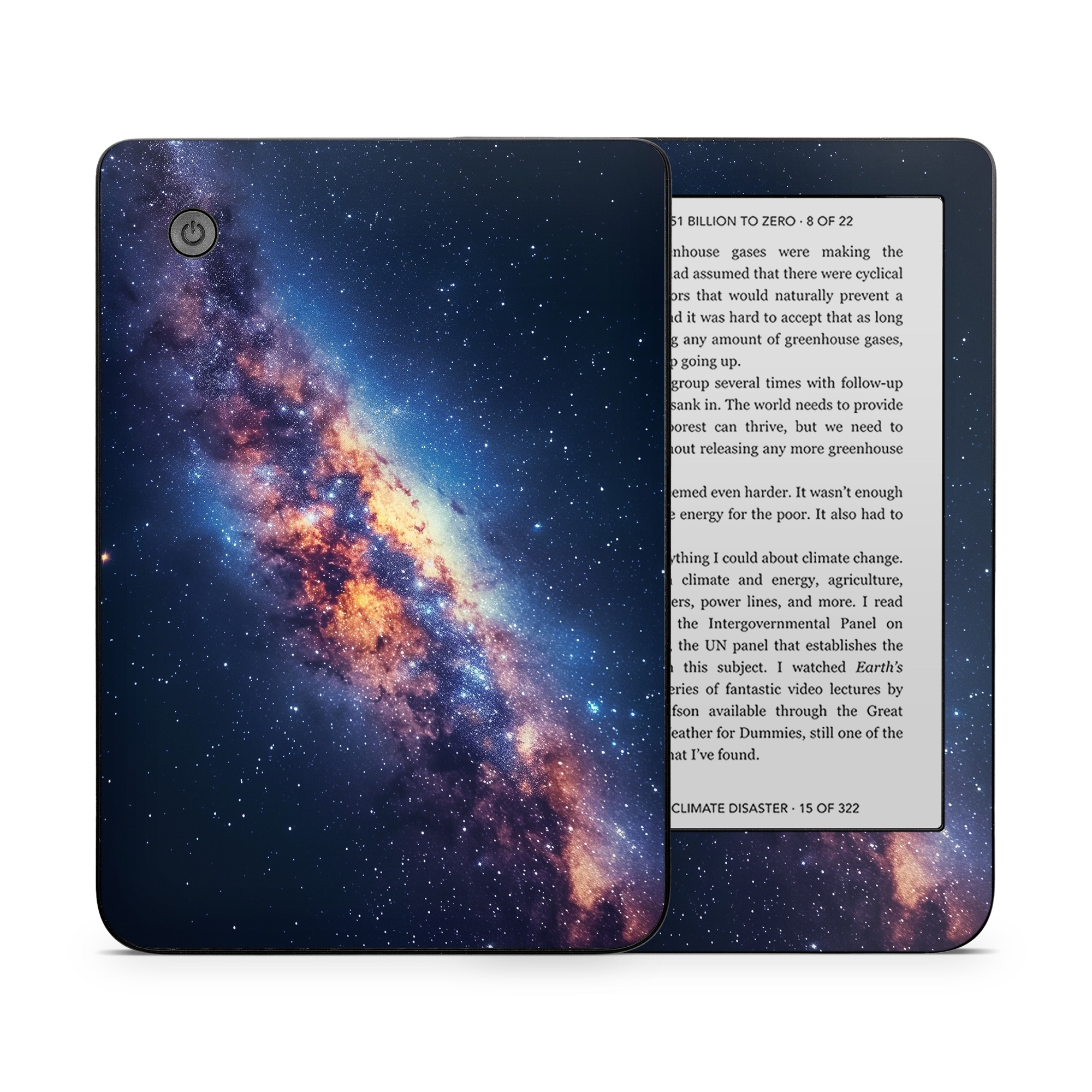 Kobo Clara 2E Skin design of Atmosphere, Sky, Nature, World, Nebula, Galaxy, Astronomical object, Atmospheric phenomenon, Milky way, Star, with black, blue, white, yellow, orange, red, purple, gray colors