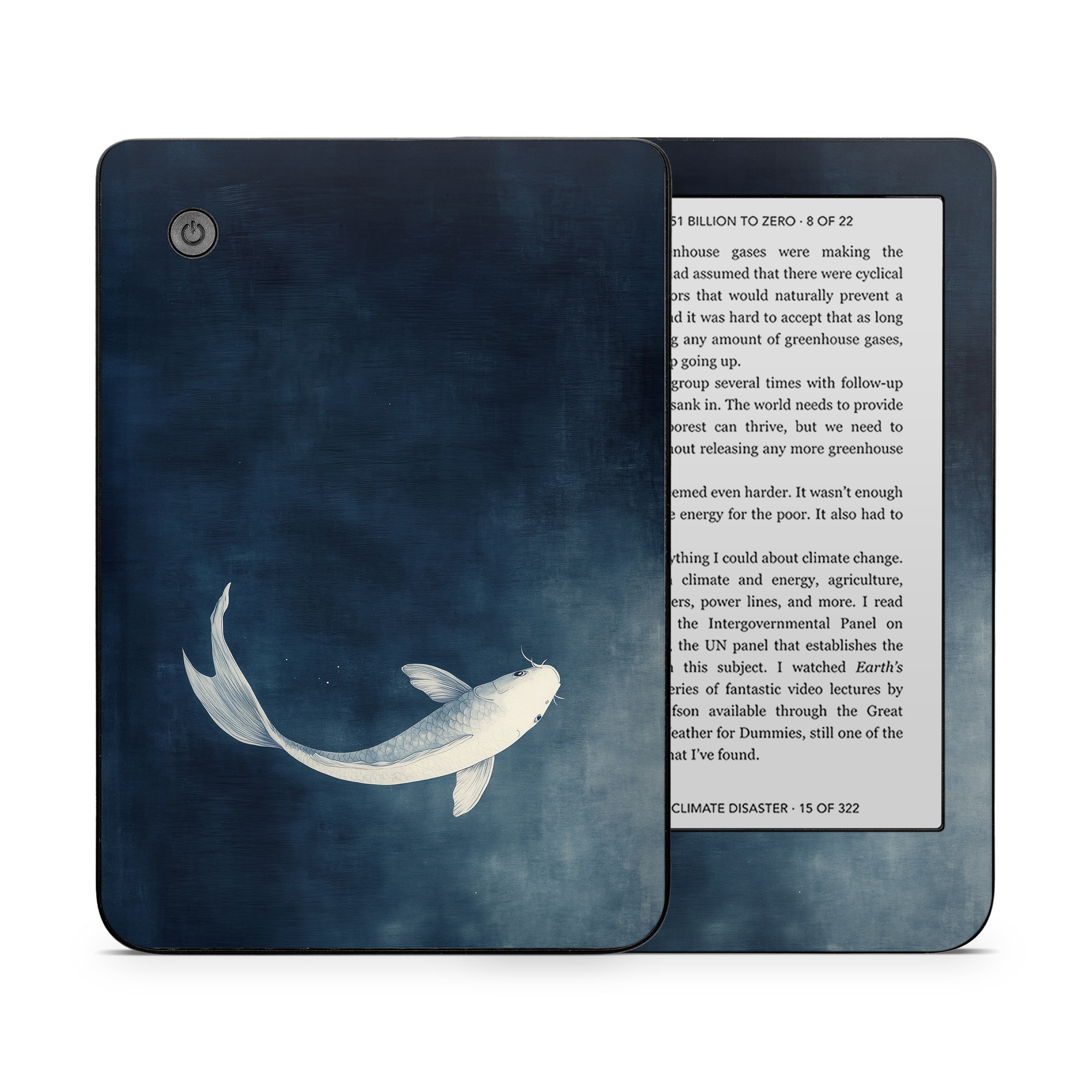 Kobo Clara 2E Skin design of Water, Liquid, Art, Wing, Beak, Feather, Seabird, Electric blue, Fish, Tail, with black, blue, white, gray colors