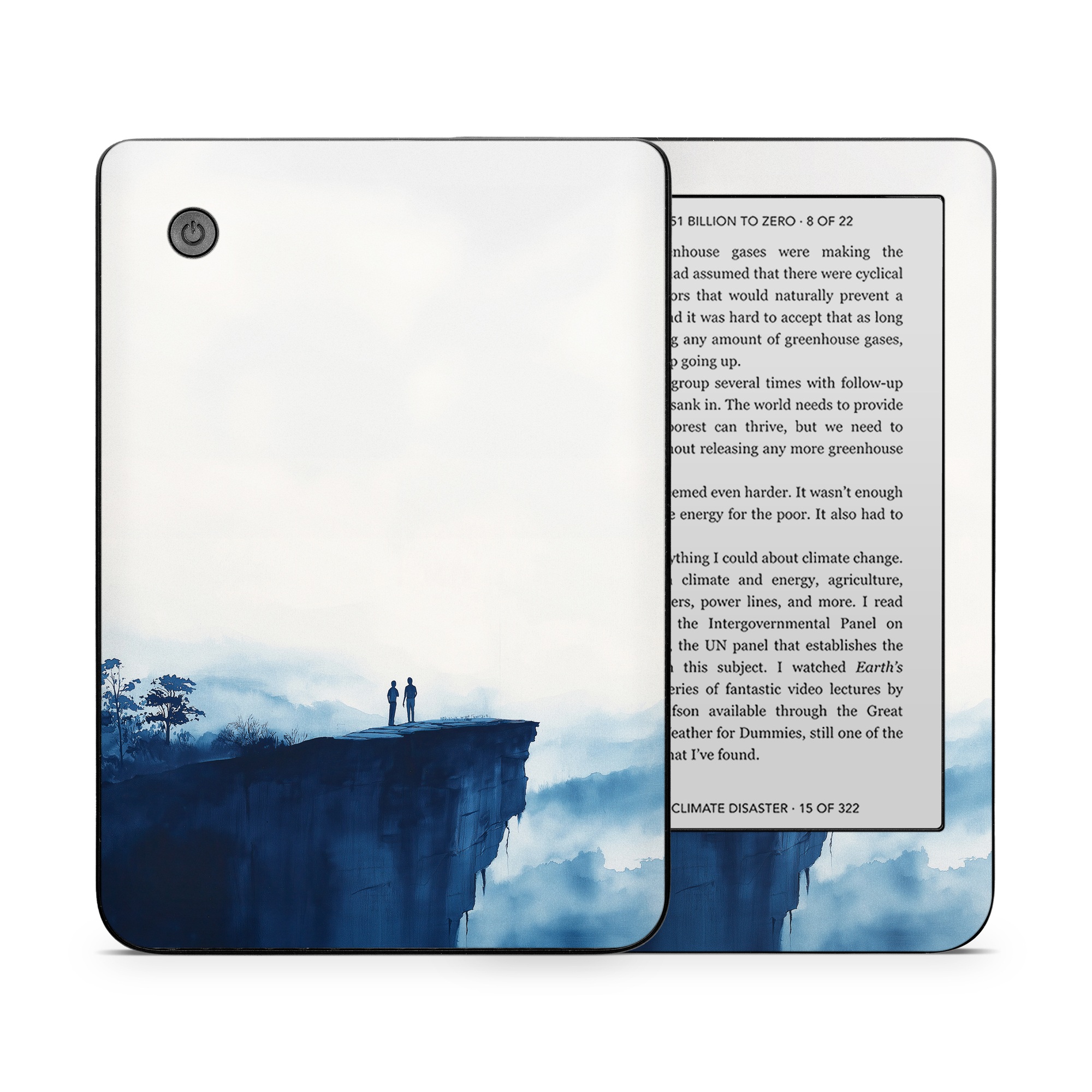 Kobo Clara 2E Skin design of Cloud, Water, Sky, Slope, Mountain, Terrain, People in nature, Horizon, Landscape, Calm, with black, blue, white, gray colors