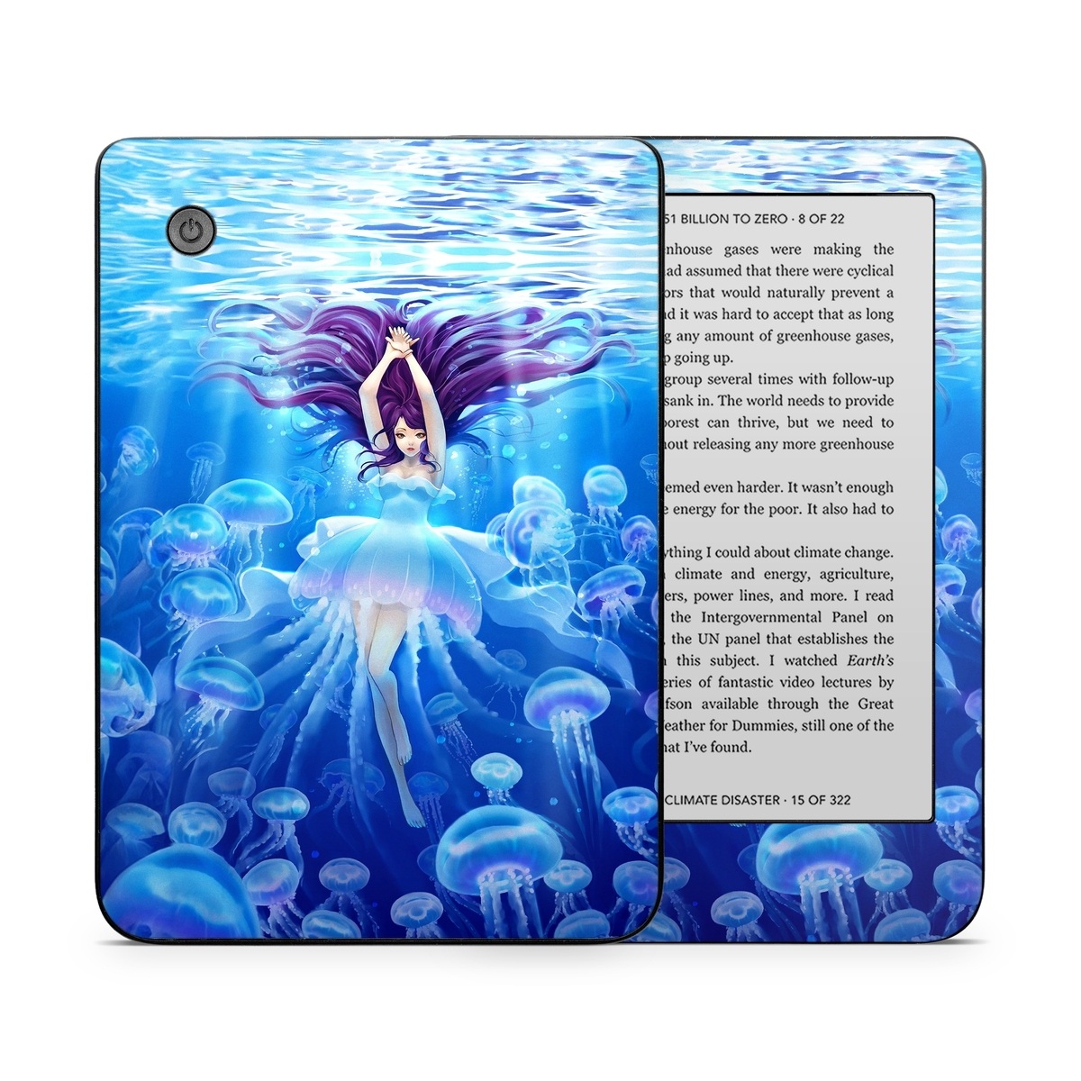 Kobo Clara 2E Skin design of Jellyfish, Cnidaria, Organism, Marine biology, Marine invertebrates, Water, Bioluminescence, Illustration, Electric blue, Fictional character, with blue, purple, gray colors