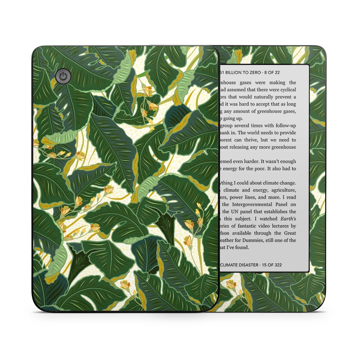 Kobo Clara 2E Skin design of Leaf, Plant, Flower, Pattern, Botany, Tree, Design, Flowering plant, Arrowroot family, Terrestrial plant, with green, yellow colors