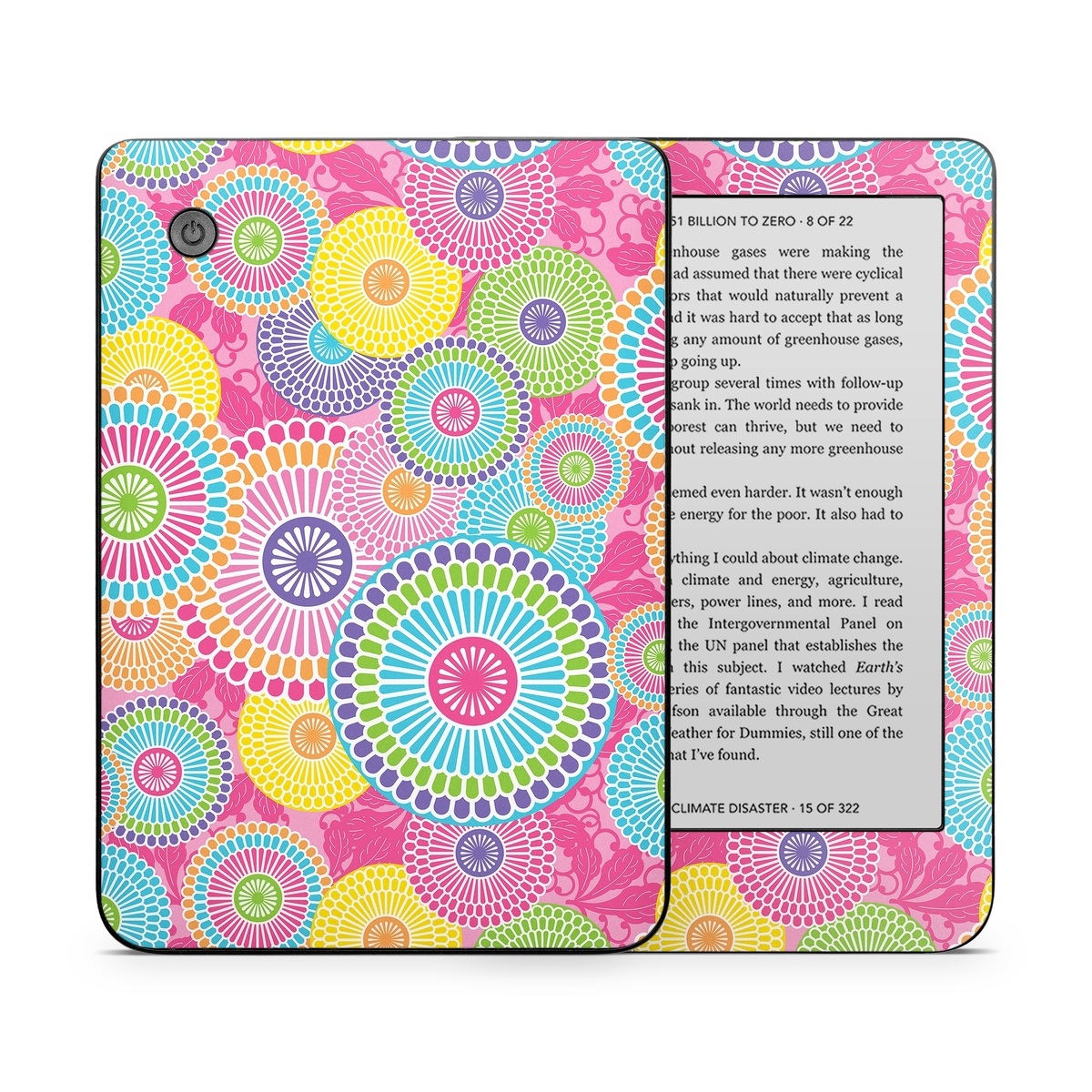 Kobo Clara 2E Skin design of Pattern, Circle, Textile, Design, Visual arts, Wrapping paper, with gray, pink, purple, orange, blue, green colors