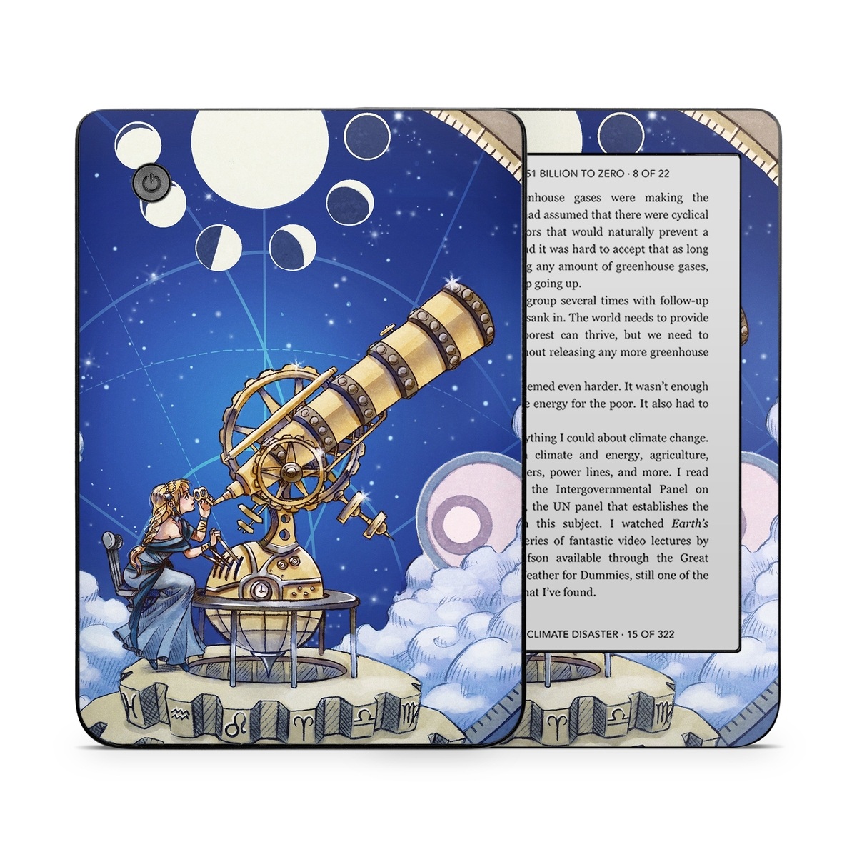 Kobo Clara 2E Skin design of Circle, World, Space, Vehicle, Satellite, Illustration, with white, blue, yellow, pink, gray colors