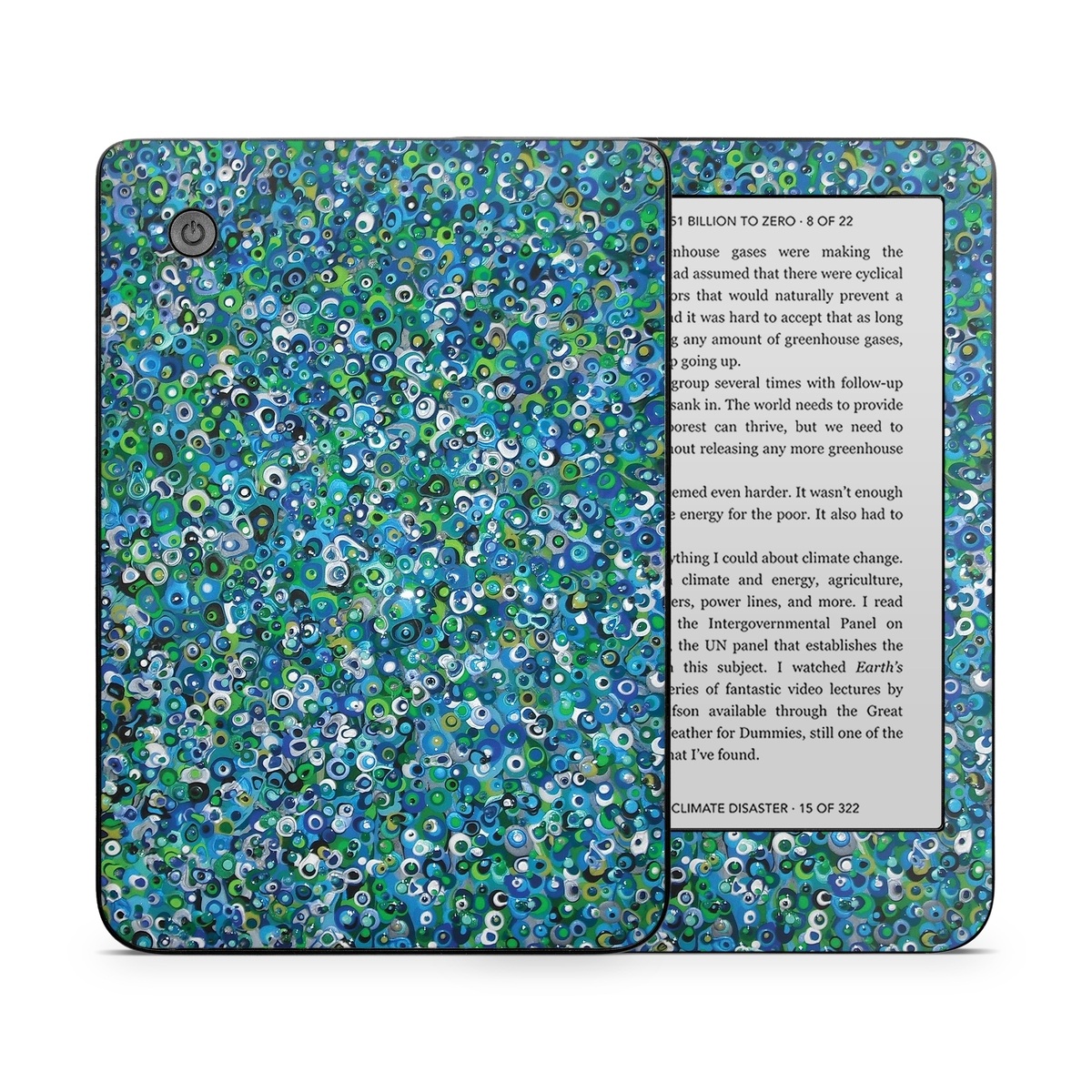 Kobo Clara 2E Skin design of Blue, Plant, Glitter, with blue, green, white colors