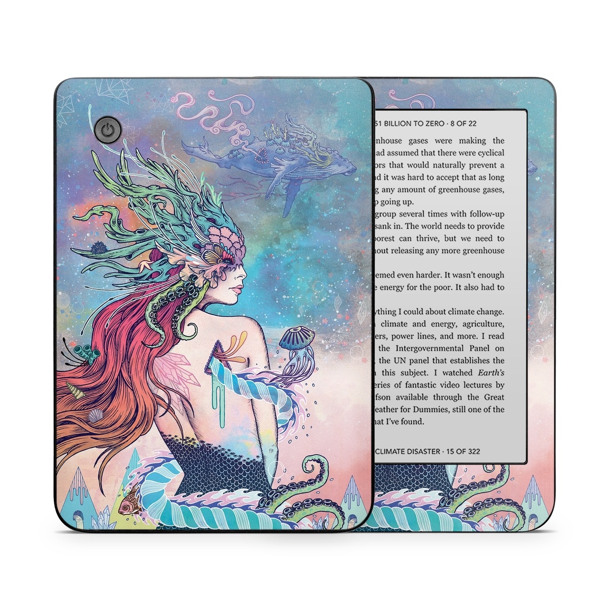 Kobo Clara 2E Skin design of Illustration, Fictional character, Art, Cg artwork, Fiction, Mythology, Painting, Mermaid, with blue, purple, green, red, yellow, pink colors