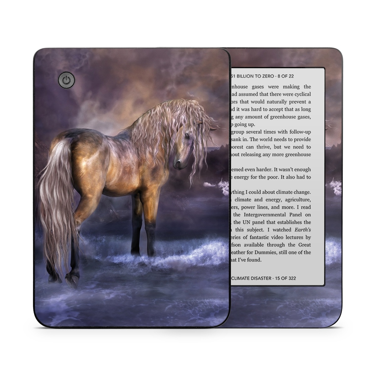 Kobo Clara 2E Skin design of Horse, Mane, Stallion, Mustang horse, Fictional character, Mare, Painting, Wildlife, Mythical creature, with black, gray, red, blue, green colors