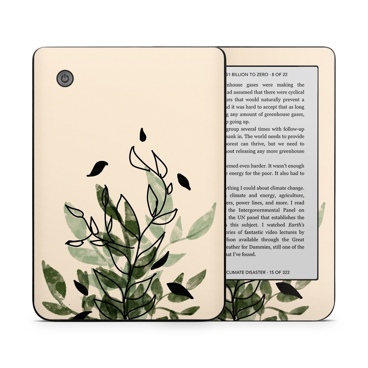 Kobo Clara 2E Skin design of Leaf, Plant, Botany, Branch, Flower, Plant Stem, Pedicel, Twig, Illustration, with green, black, brown colors