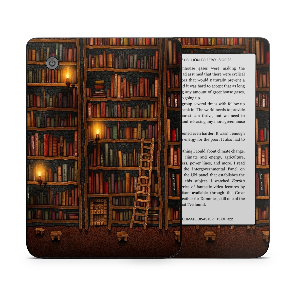 Kobo Clara 2E Skin design of Shelving, Library, Bookcase, Shelf, Furniture, Book, Building, Publication, Room, Darkness, with black, red colors
