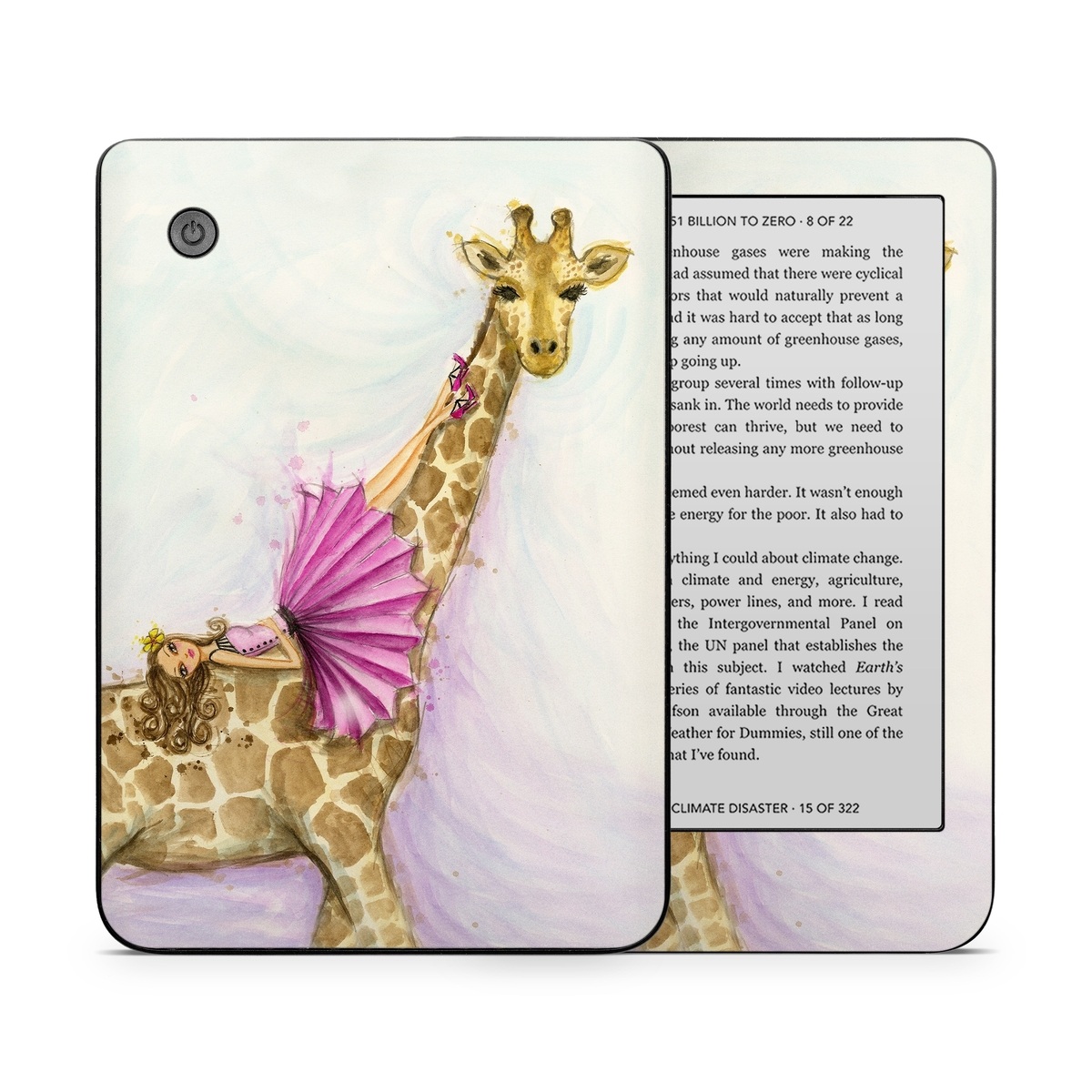 Kobo Clara 2E Skin design of Giraffe, Giraffidae, Terrestrial animal, Pink, Wildlife, Snout, Fawn, Illustration, Watercolor paint, Magenta, with blue, brown, orange, pink colors