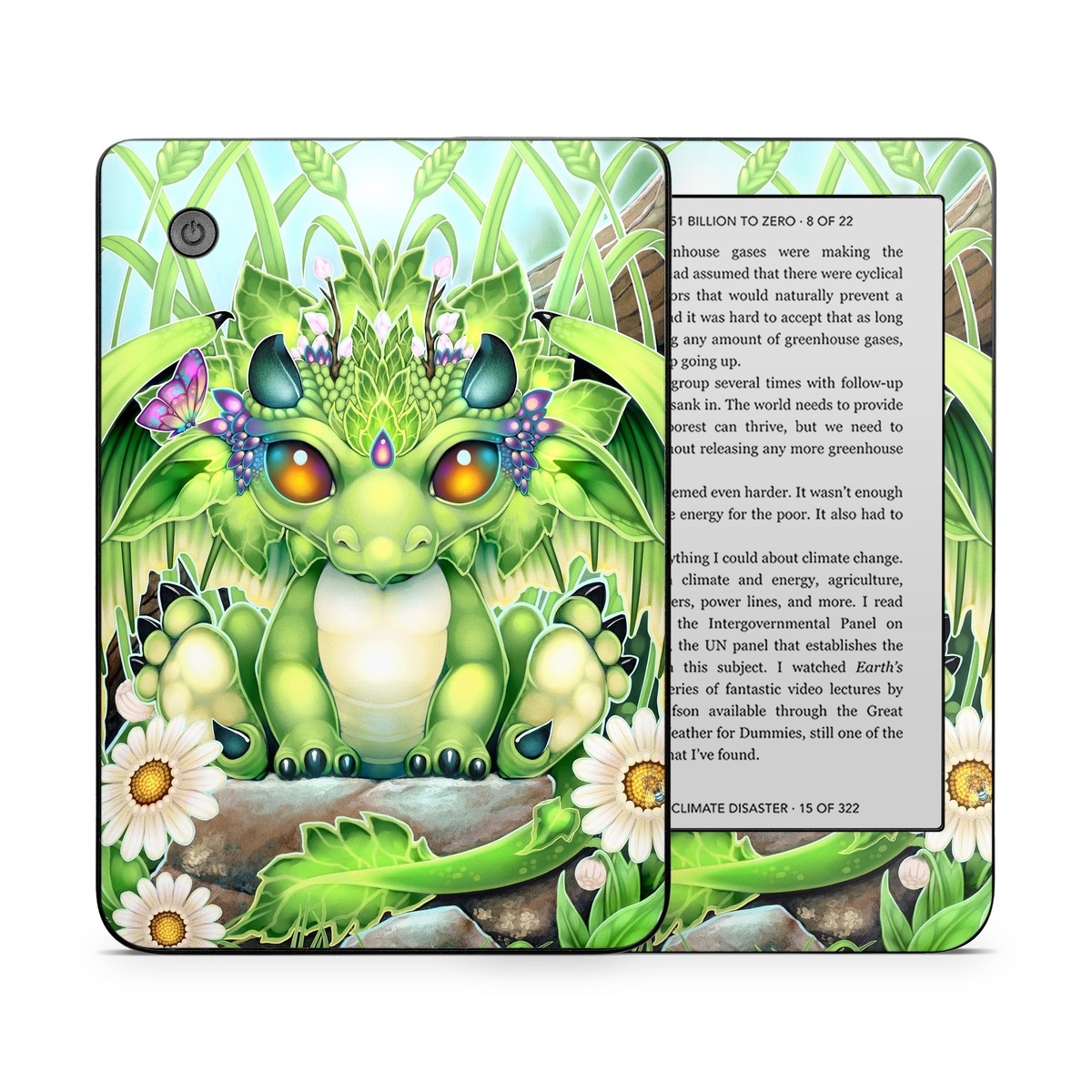 Kobo Clara 2E Skin design of Plant, Green, Leaf, Natural environment, Flower, Terrestrial plant, Grass, Creative arts, People in nature, Art, with green, white, yellow, brown, blue colors