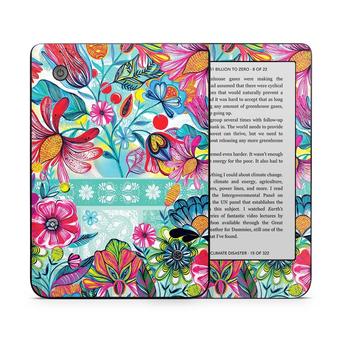 Kobo Clara 2E Skin design of Pattern, Floral design, Textile, Pink, Design, Flower, Visual arts, Wildflower, Plant, with blue, pink, purple, red, green, yellow, orange colors