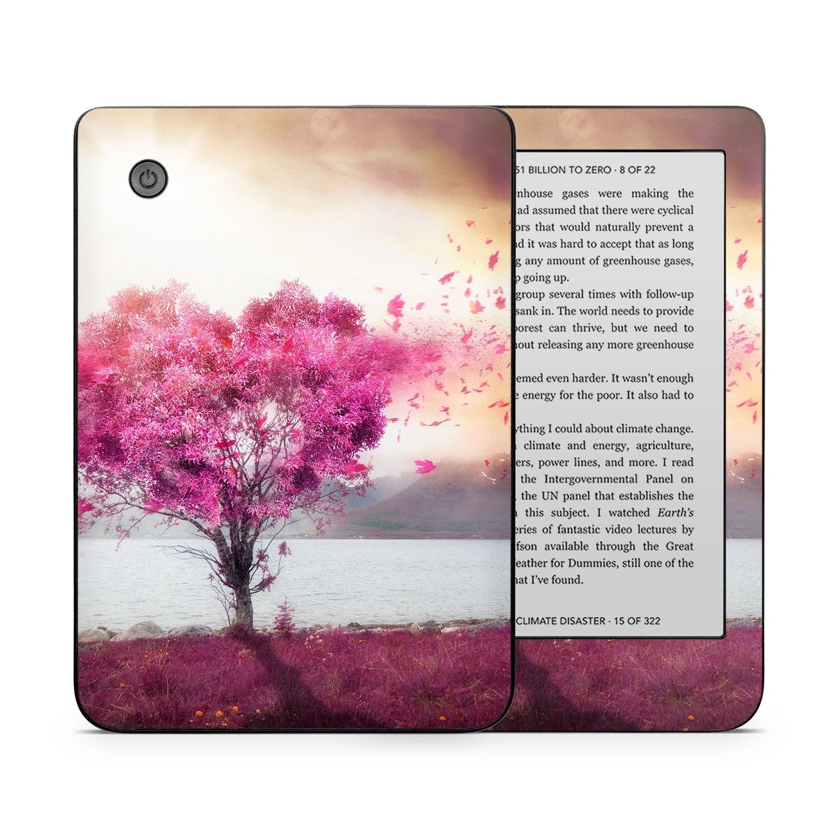 Kobo Clara 2E Skin design of Sky, Nature, Natural landscape, Pink, Tree, Spring, Purple, Landscape, Cloud, Magenta, with pink, yellow, blue, black, gray colors