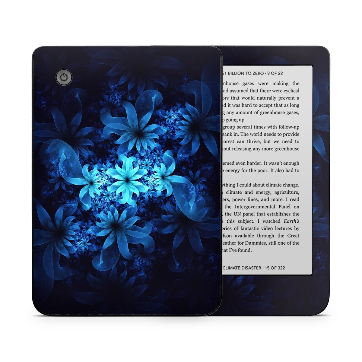 Kobo Clara 2E Skin design of Nature, Blue, Petal, Organism, Darkness, Flower, Colorfulness, Electric Blue, Majorelle Blue, Pattern, Botany, Still Life Photography, Space, Aquatic Plant, Fractal Art, Visual Arts, Illustration, Symmetry, Midnight, Wildflower, Painting, Still Life, with black, blue, white colors