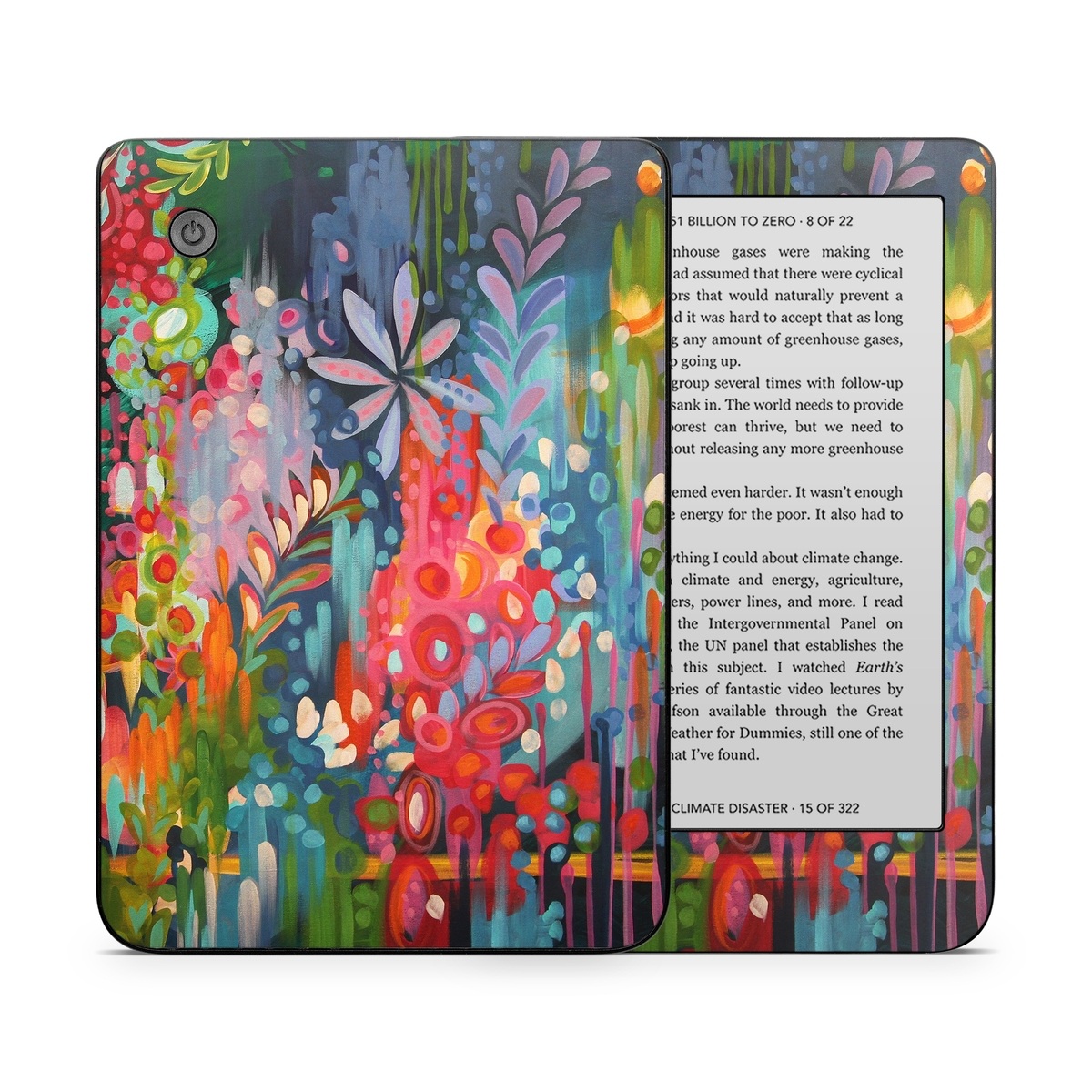 Kobo Clara 2E Skin design of Painting, Modern art, Acrylic paint, Art, Visual arts, Watercolor paint, Child art, Flower, Plant, Tree, with blue, red, orange, purple, yellow, pink, green colors