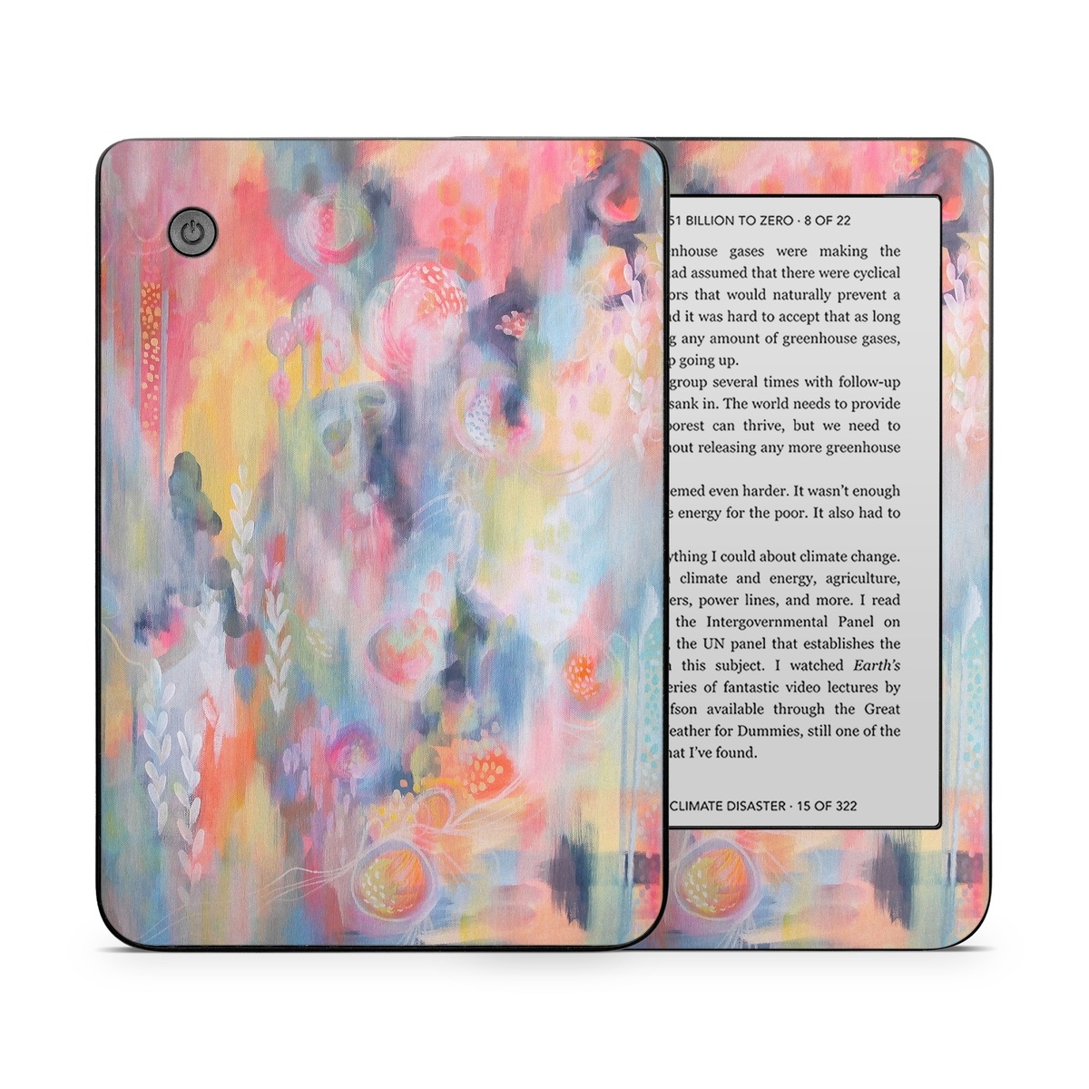 Kobo Clara 2E Skin design of Painting, Watercolor paint, Modern art, Acrylic paint, Art, Visual arts, Paint, Artwork, Dye, with blue, pink, orange, yellow, red, white colors