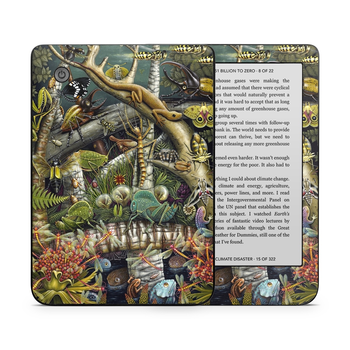 Kobo Clara 2E Skin design of Strategy video game, Mythology, Art, Games, Plant, Painting, Adventure game, Jungle, Fictional character, Nepenthes, with green, brown, red, yellow, gray, blue, white colors