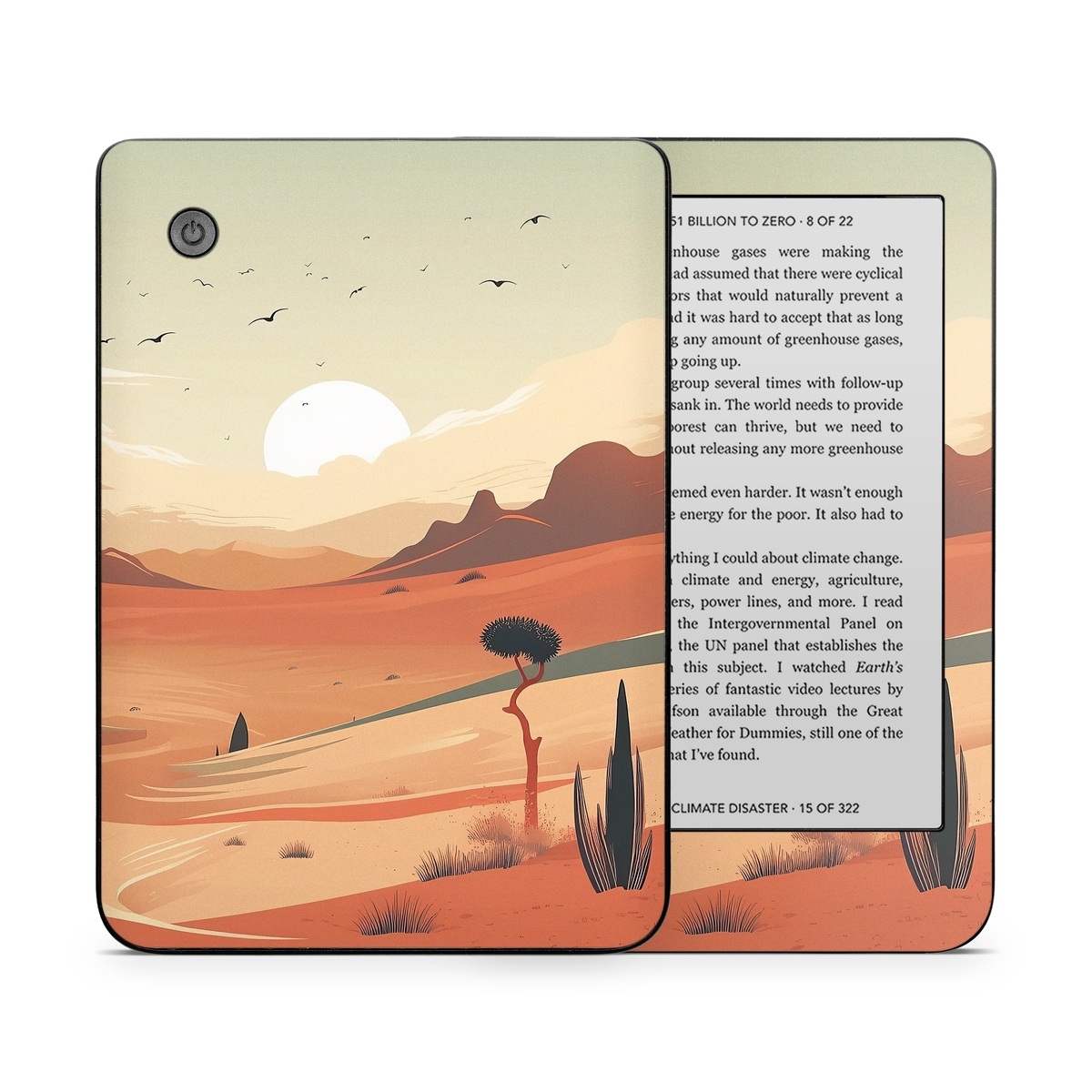 Kobo Clara 2E Skin design of Sky, Bird, Ecoregion, Light, Nature, Cloud, Natural environment, Moon, Natural landscape, Biome, with orange, yellow, brown, green, white, black colors