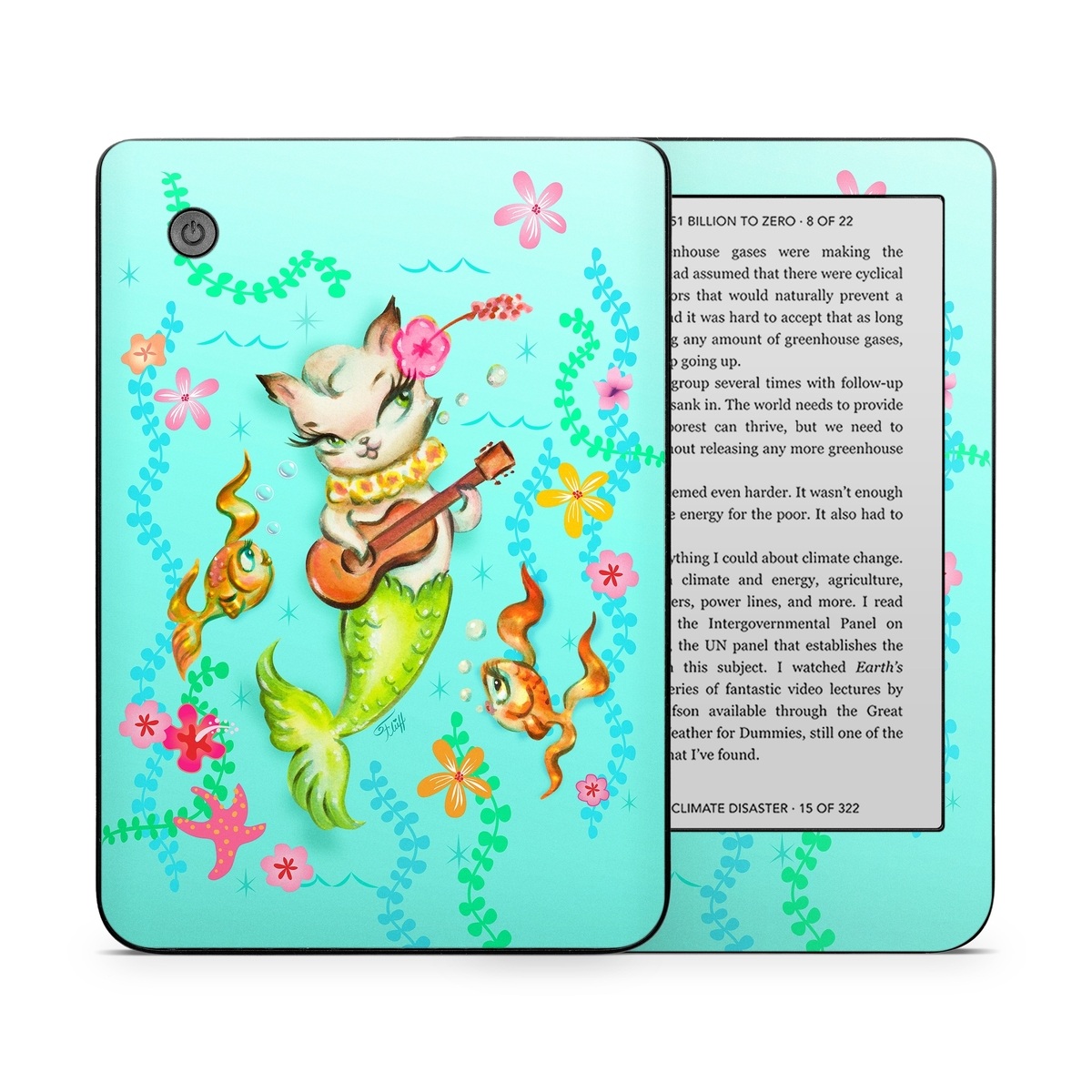 Kobo Clara 2E Skin design of Fictional character, Illustration, Mermaid, Mythical creature, Clip art, Art, with blue, green, pink, yellow, orange, white, gray, brown colors