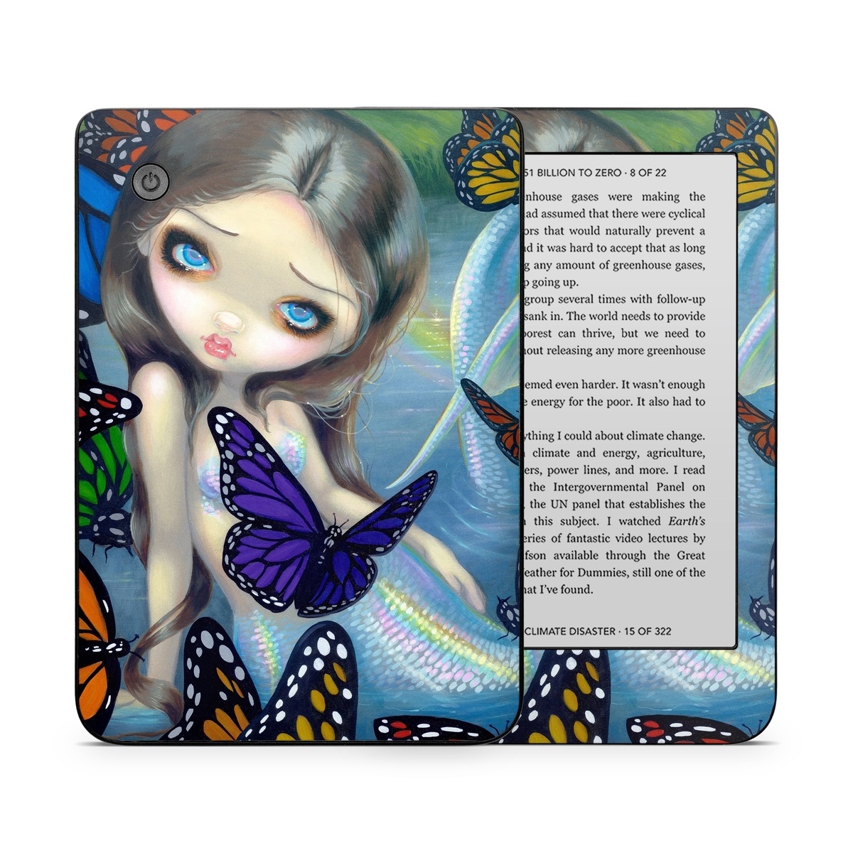 Kobo Clara 2E Skin design of Butterfly, Insect, Monarch butterfly, Moths and butterflies, Cynthia (subgenus), Invertebrate, Pollinator, Brush-footed butterfly, Organism, Art, with gray, black, blue, red, pink colors