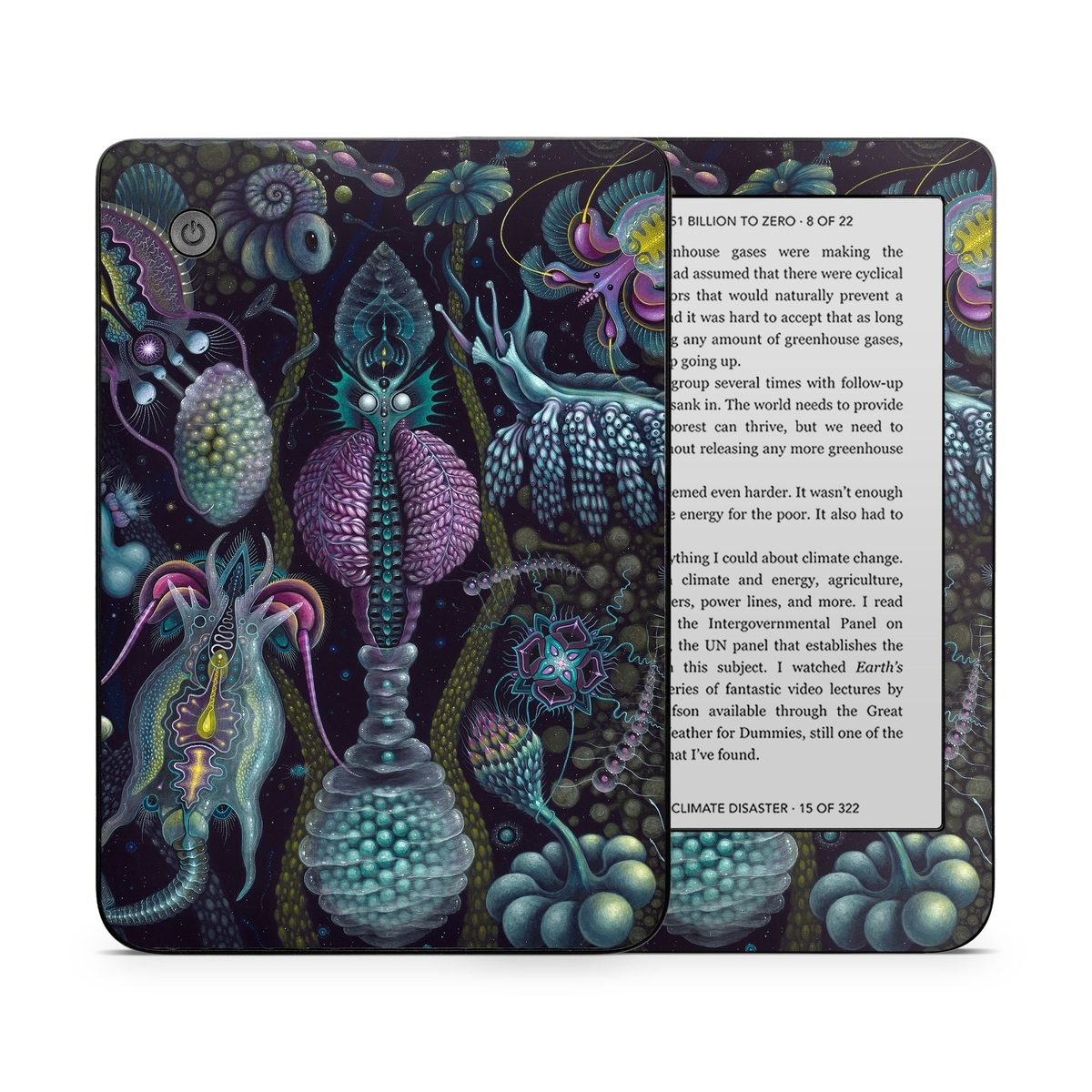 Kobo Clara 2E Skin design of Organism, Pattern, Art, Illustration, Fractal art, Psychedelic art, Design, Visual arts, Plant, Modern art, with black, green, purple, pink, yellow, blue colors