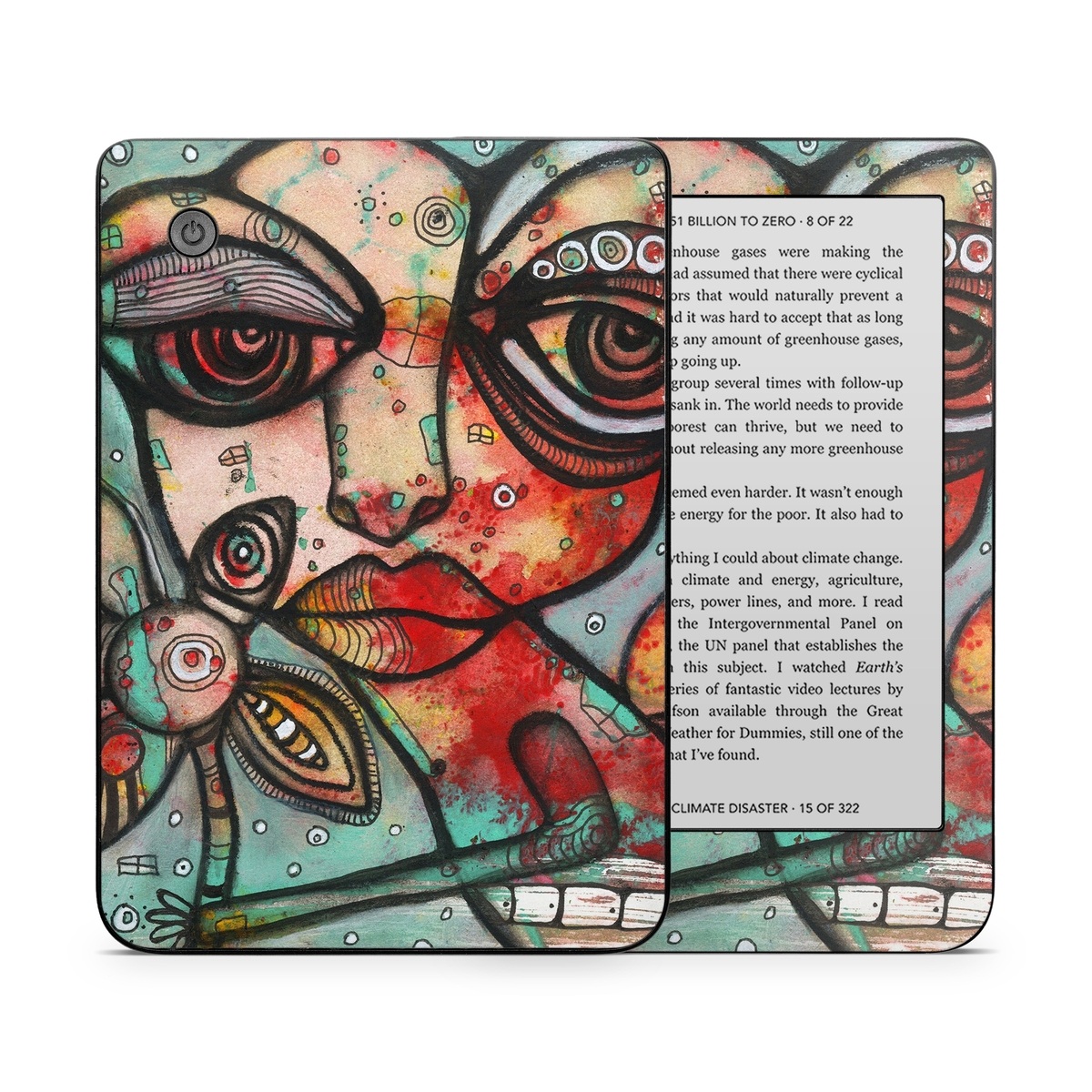 Kobo Clara 2E Skin design of Modern art, Art, Painting, Illustration, Visual arts, Psychedelic art, Acrylic paint, Watercolor paint, Graffiti, Drawing, with gray, black, red, green, blue, white colors