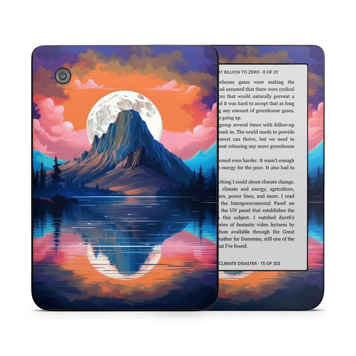 Kobo Clara 2E Skin design of Water, Sky, Cloud, Daytime, World, Mountain, Natural Landscape, Azure, Paint, Plant, Tree, with black, blue, red, yellow, orange, pink, purple colors