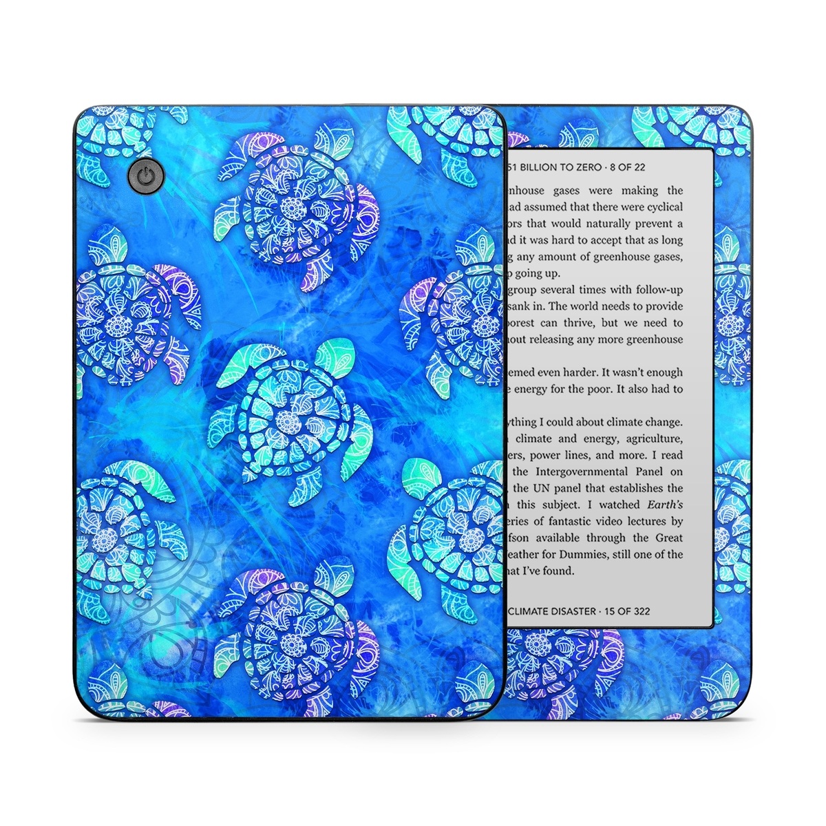Kobo Clara 2E Skin design of Blue, Pattern, Organism, Design, Sea turtle, Plant, Electric blue, Hydrangea, Flower, Symmetry, with blue, green, purple colors
