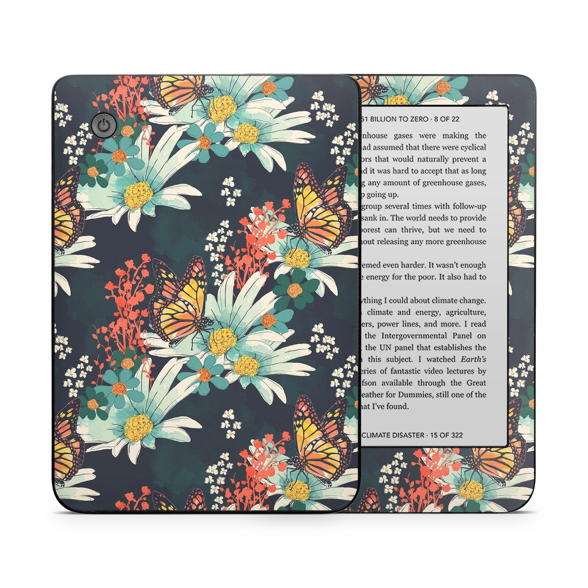 Kobo Clara 2E Skin design of Floral design, Pattern, Flower, Floristry, Textile, Botany, Plant, Visual arts, Design, Flower Arranging, with black, gray, green, red, blue, pink colors