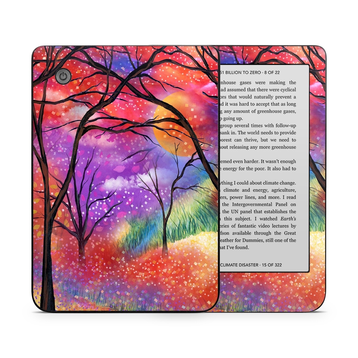 Kobo Clara 2E Skin design of Nature, Tree, Natural landscape, Painting, Watercolor paint, Branch, Acrylic paint, Purple, Modern art, Leaf, with red, purple, black, gray, green, blue colors