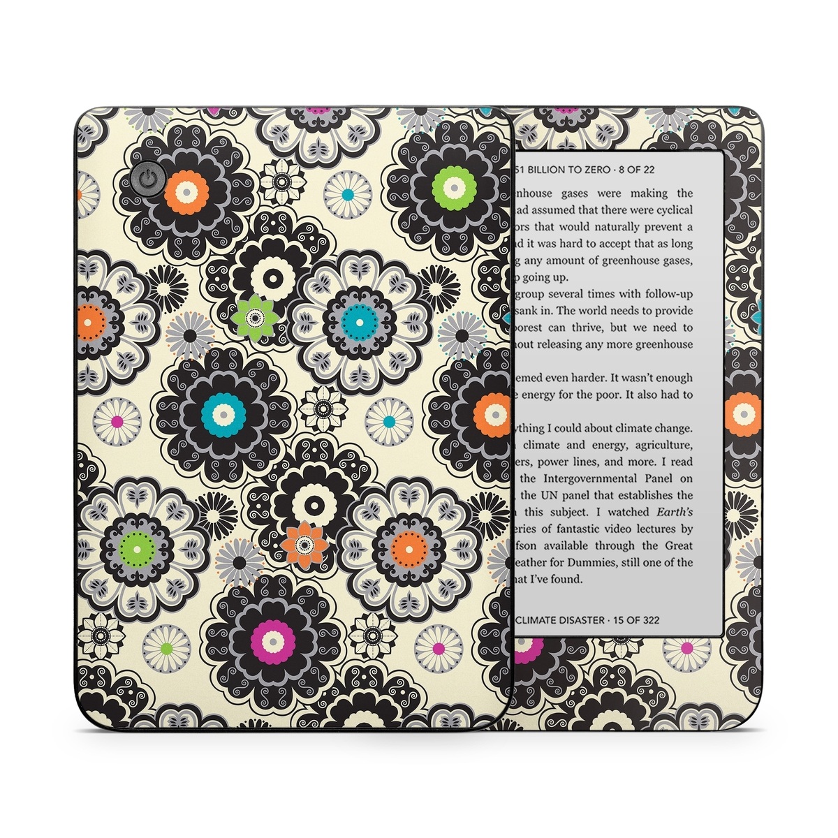 Kobo Clara 2E Skin design of Pattern, Circle, Design, Visual arts, Floral design, Textile, Psychedelic art, Art, Plant, with gray, black, pink, green, purple colors