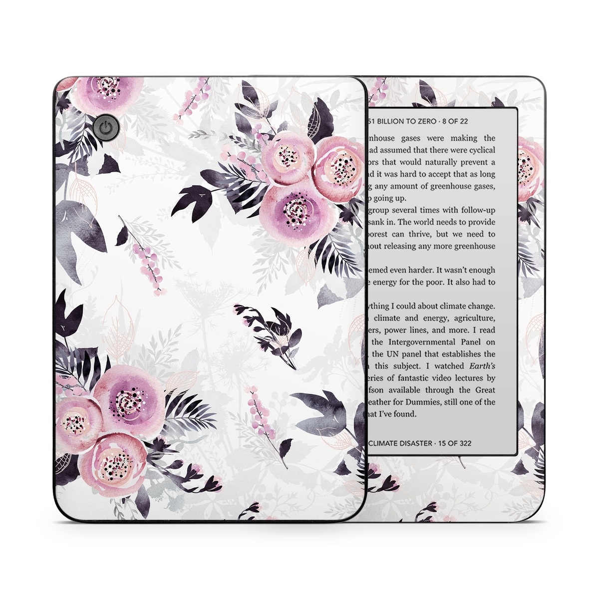Kobo Clara 2E Skin design of Pink, Pattern, Design, Floral design, Textile, Plant, Flower, Magenta, Petal, Wallpaper, with white, purple, pink, black, gray colors