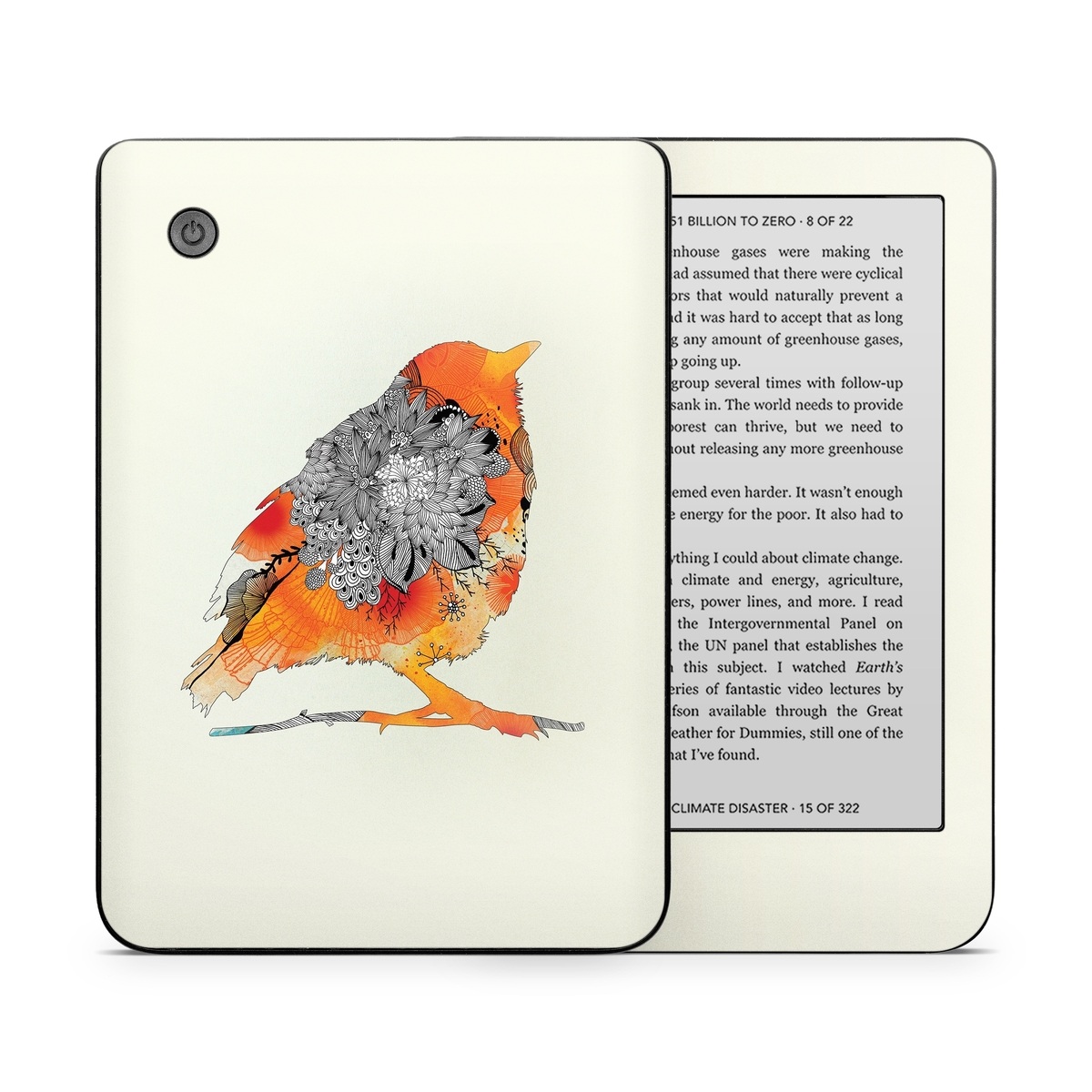 Kobo Clara 2E Skin design of European robin, Orange, Bird, Illustration, Old World flycatcher, Drawing, Songbird, Perching bird, robin, Sketch, with gray, yellow, green, red, black colors