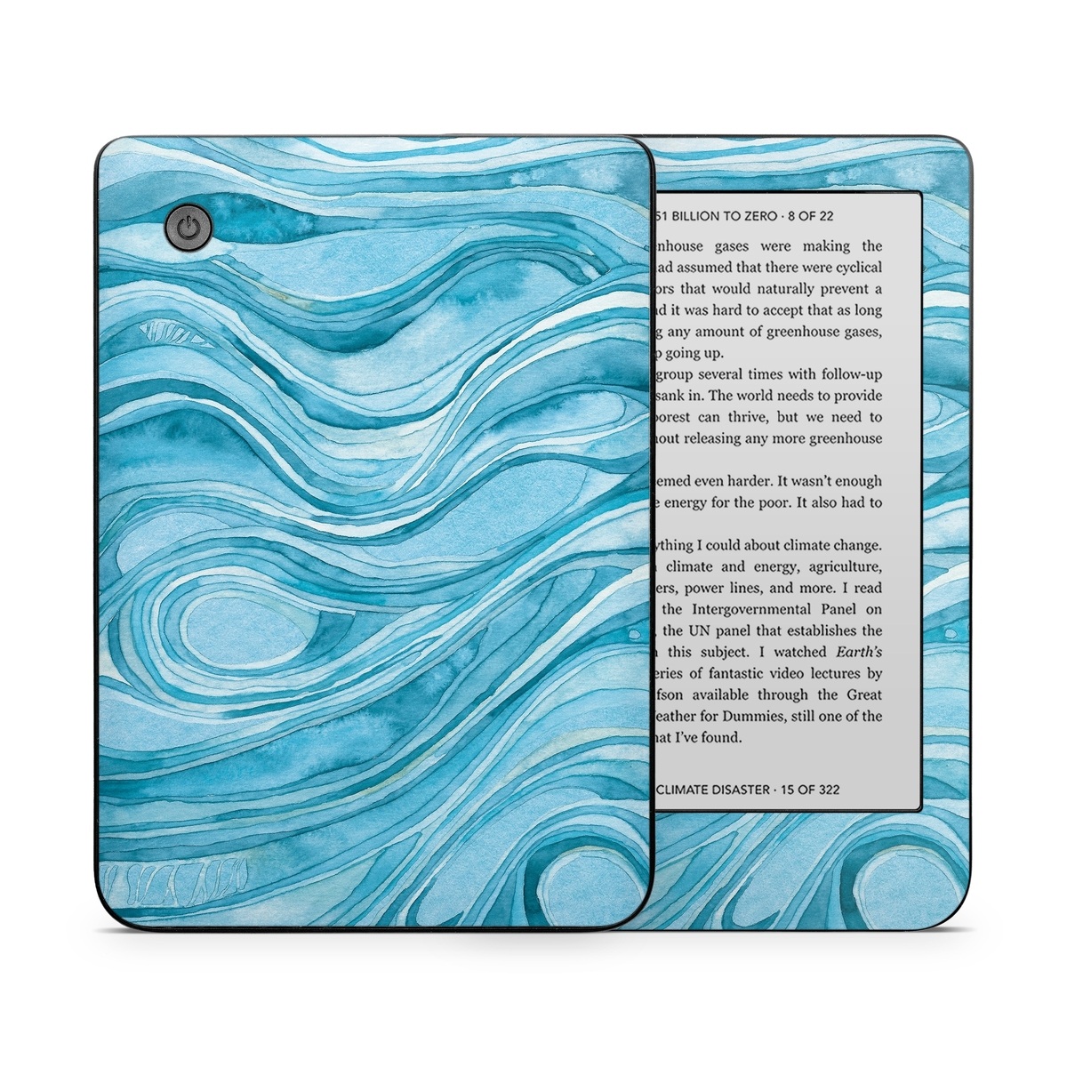 Kobo Clara 2E Skin design of Water, Liquid, Azure, Fluid, Rectangle, Aqua, Painting, Pattern, Electric blue, Art, with blue, white colors